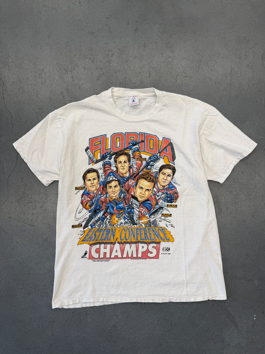 1996 FLORIDA PANTHERS NHL EASTERN CONFERENCE CHAMPS CARICATURE TEE (DELTA TAG)