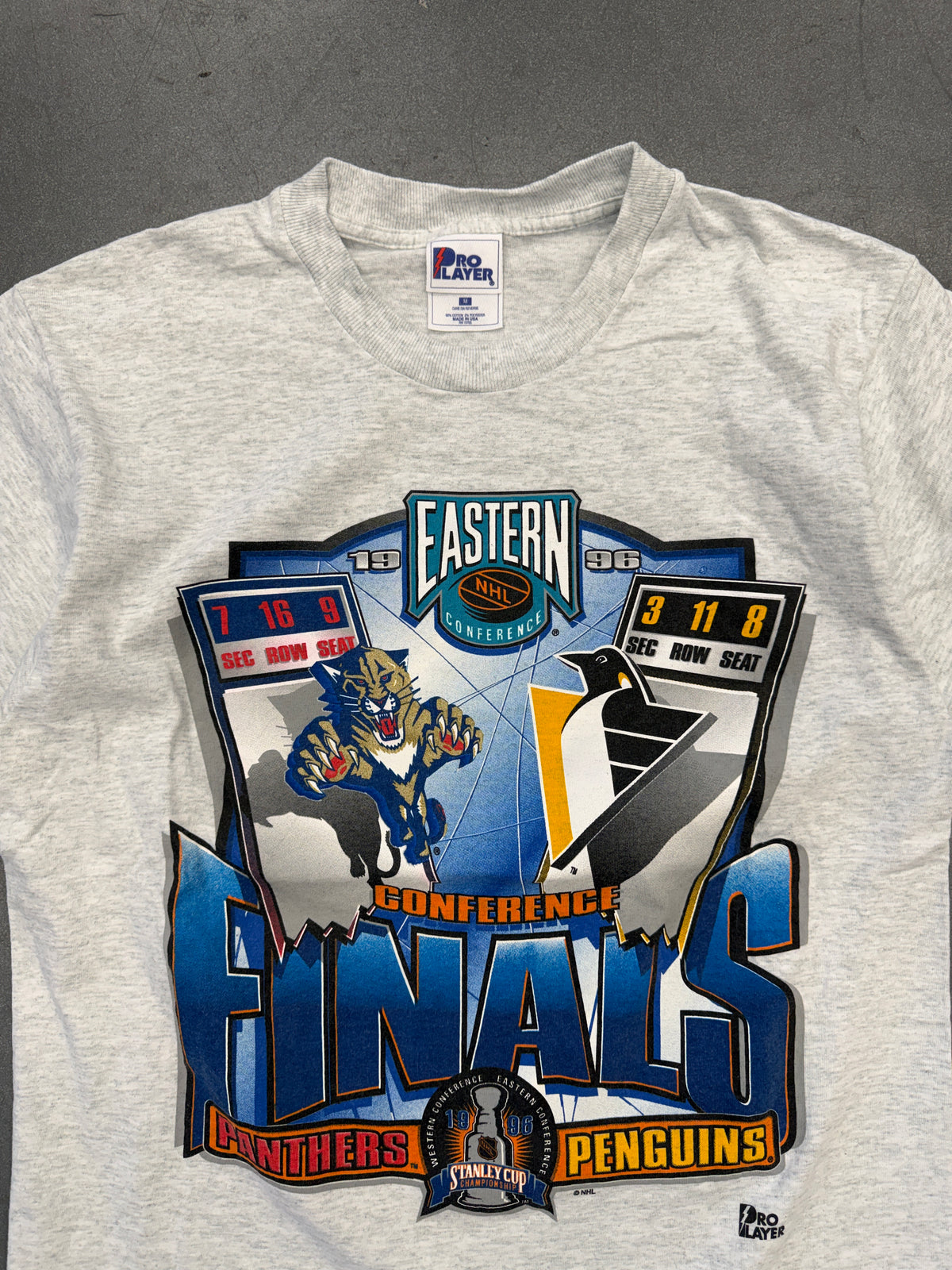1996 FLORIDA PANTHERS VS PITTSBURGH PENGUINS EASTERN CONFERENCE FINALS TEE (PRO PLAYER TAG)
