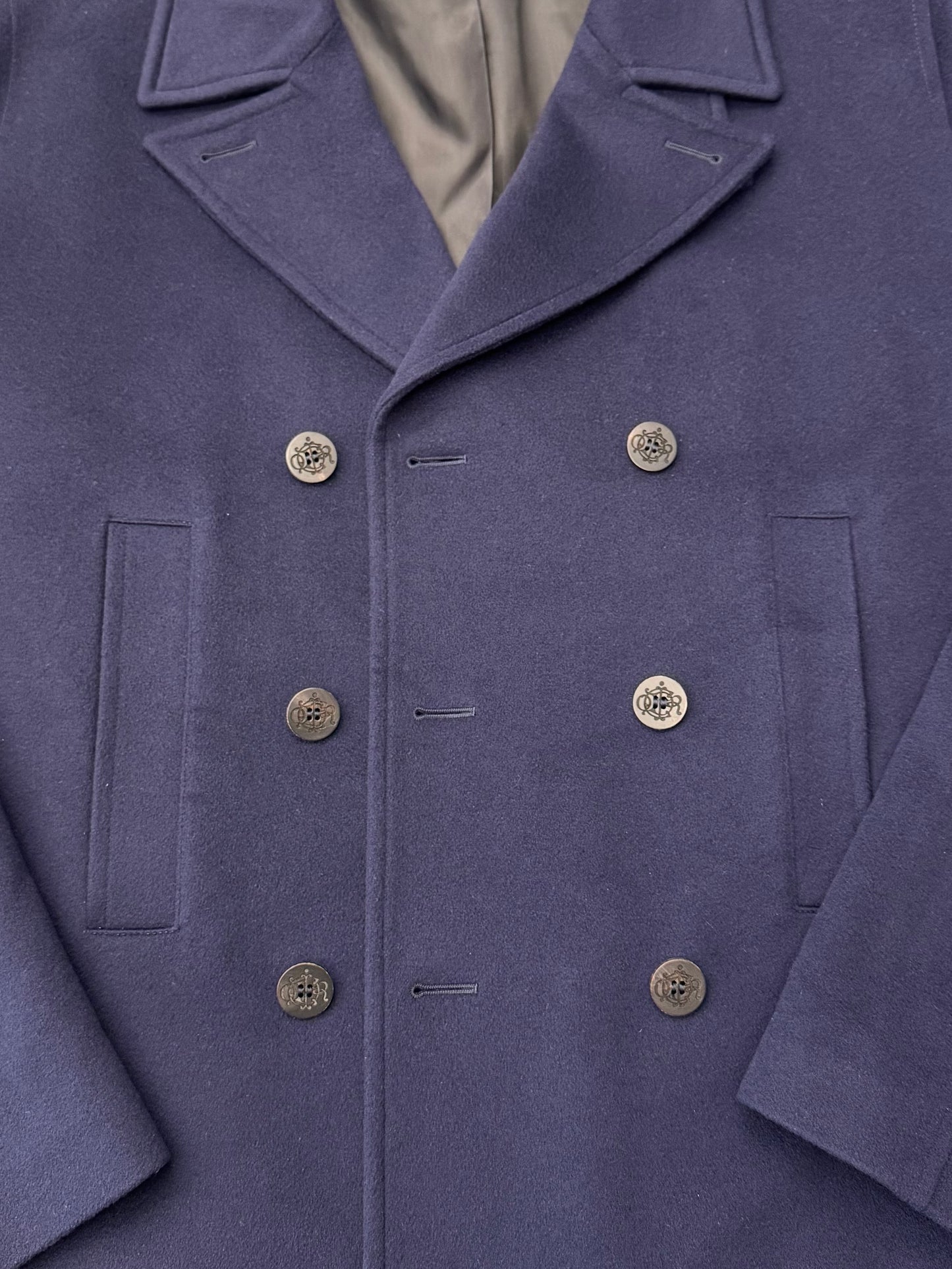 DIOR CASHMERE DOUBLE BREASTED PEACOAT - NAVY
