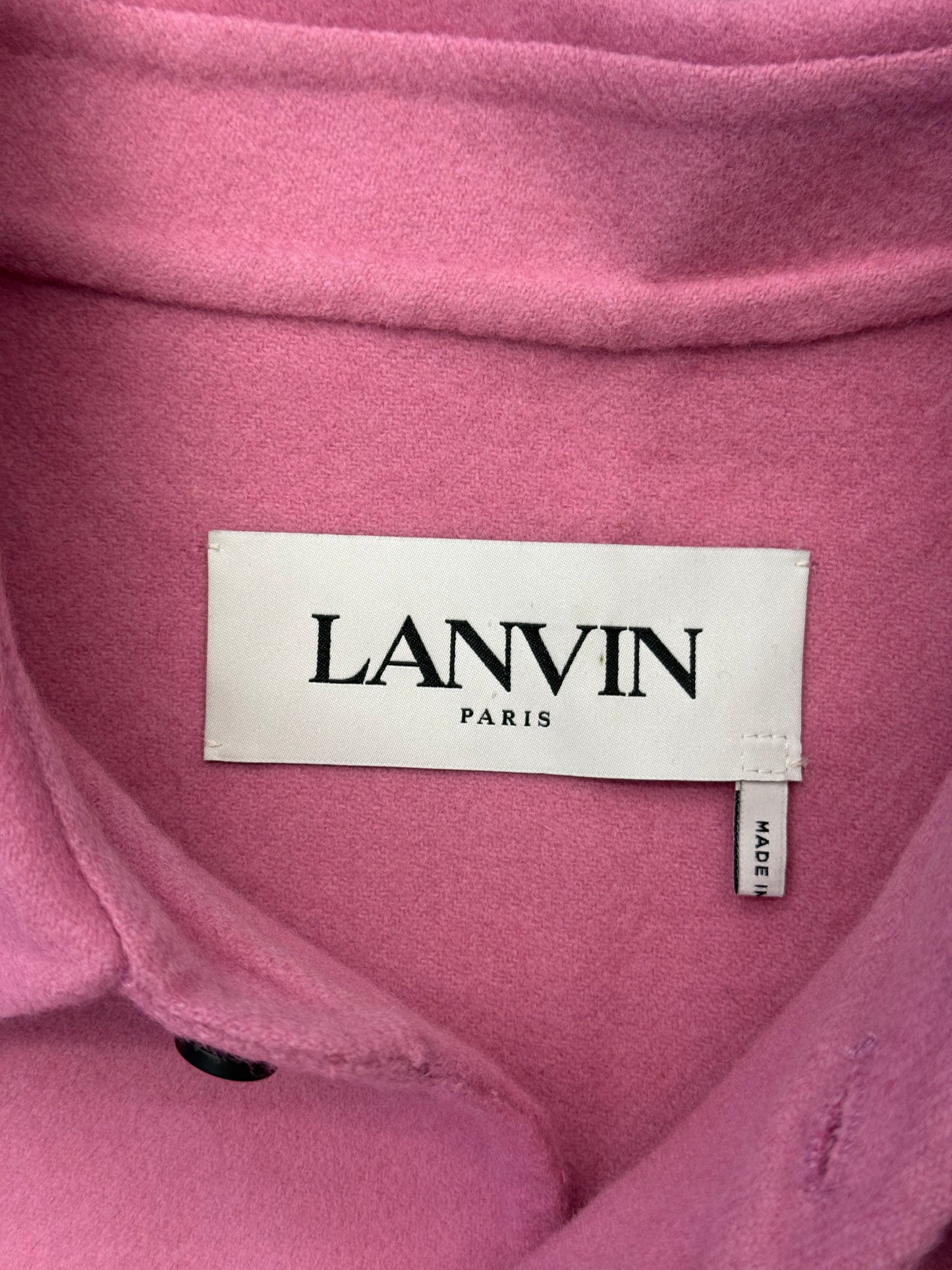 LANVIN SIGNATURE PATCH WOOL JUMBO PEA COAT - PINK