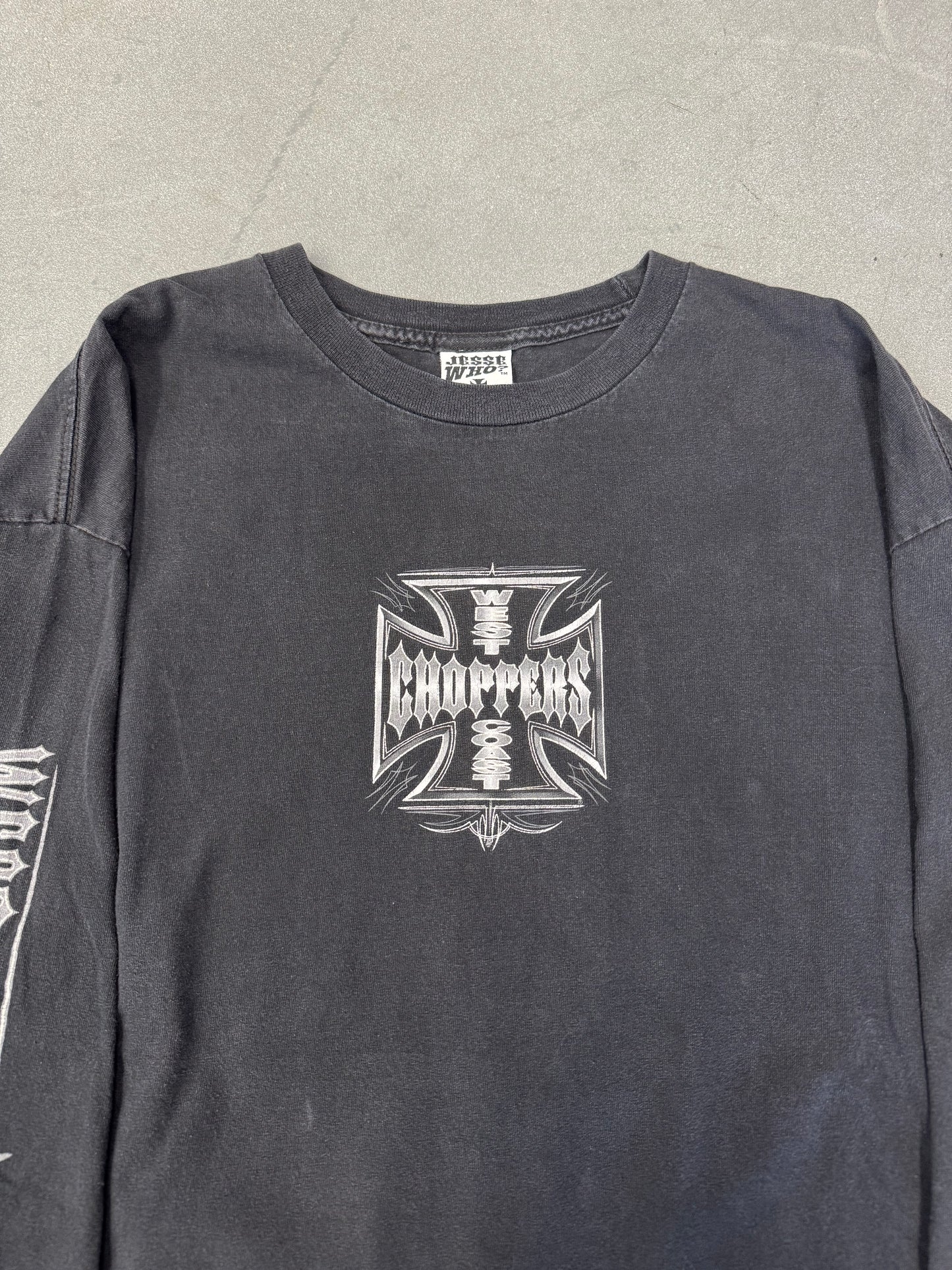 00'S WEST COAST CHOPPERS IRON CROSS LOGO  "WEST COAST CHOPPERS" SPELLOUT LS TEE (JESSE WHO TAG) -L/XL