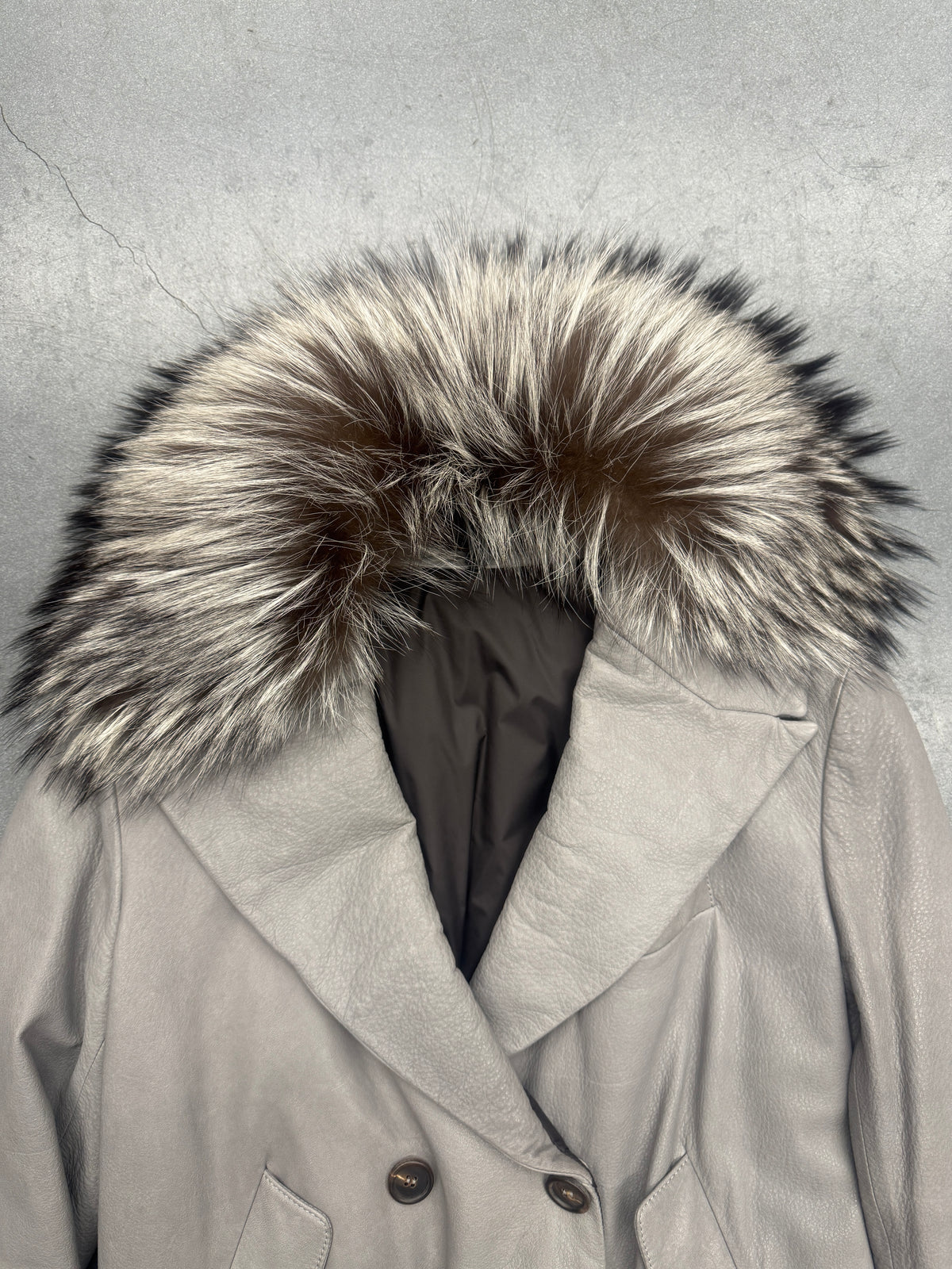 VINTAGE BRUNELLO CUCINELLI REVERSIBLE LEATHER JACKET WITH REAL FOX FUR COLLAR