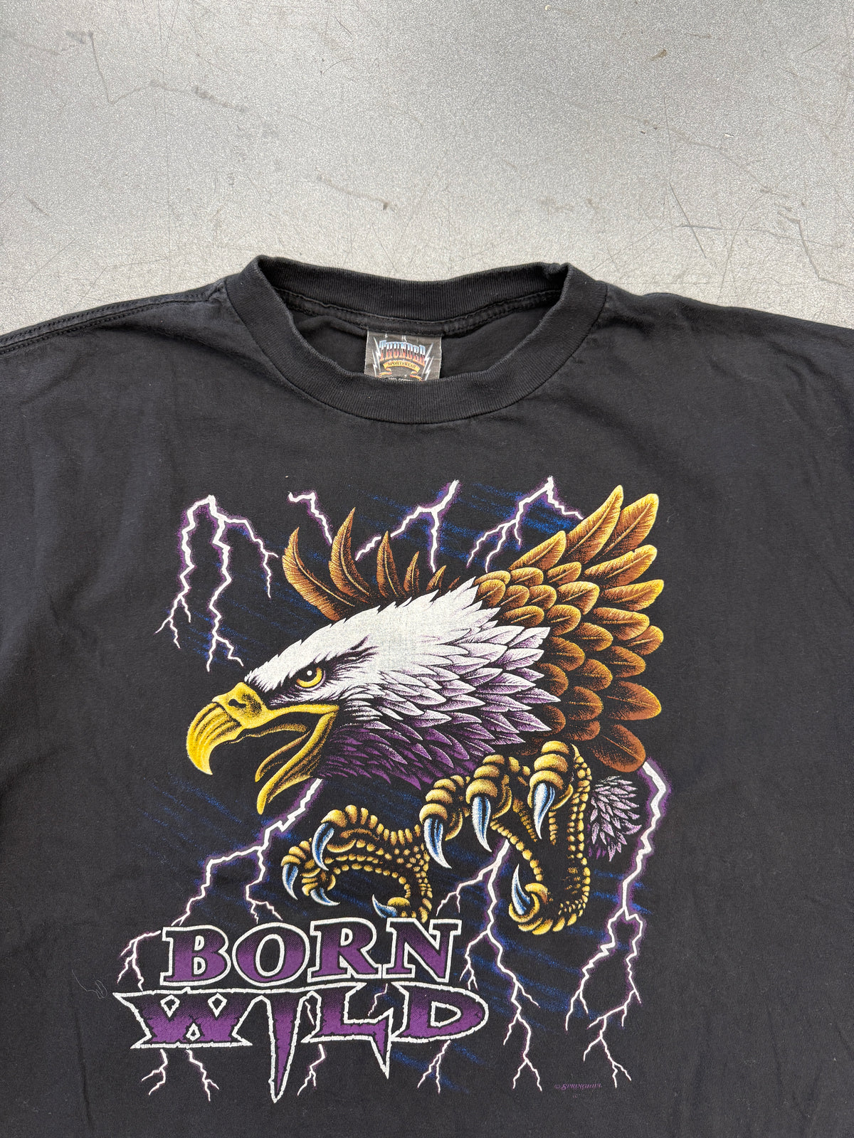 2002 BORN WILD LIGHTNING EAGLE LACONIA BIKE WEEK TEE (THUNDER SPORTSWEAR TAG)
