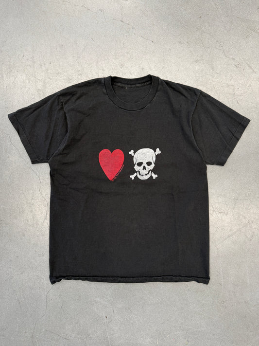 1990 HEART SKULL AND CROSSBONES ANGST UNLIMITED TEE (PULLED TAG)