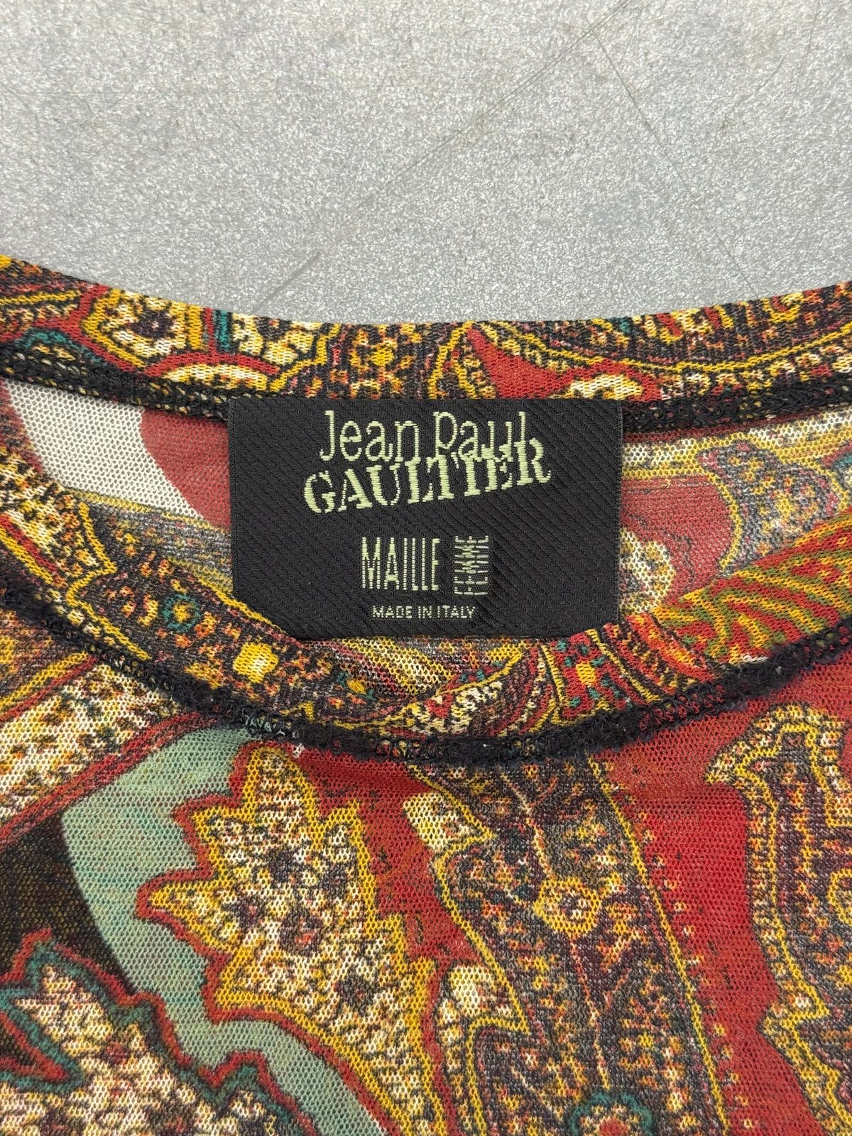 90'S JEAN PAUL GAULTIER WOMENS MULTICOLOR PAISLEY PRINT MESH TOP