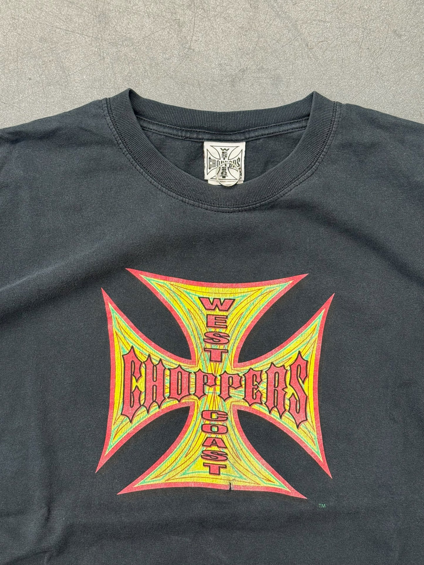 00'S WEST COAST CHOPPERS IRON CROSS LOGO LONG BEACH COFFIN TEE (WEST COAST CHOPPERS TAG)