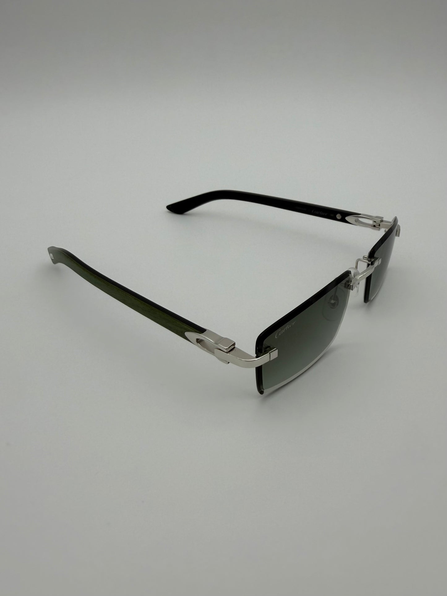 CARTIER CT0582S 005 PRECIOUS WOOD COLLECTION RIMLESS SUNGLASSES - GREEN POPLAR