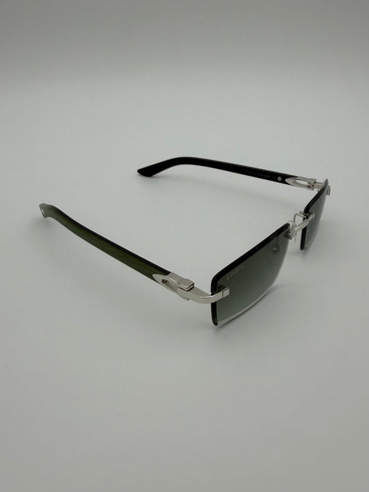 CARTIER CT0582S 005 PRECIOUS WOOD COLLECTION RIMLESS SUNGLASSES - GREEN POPLAR
