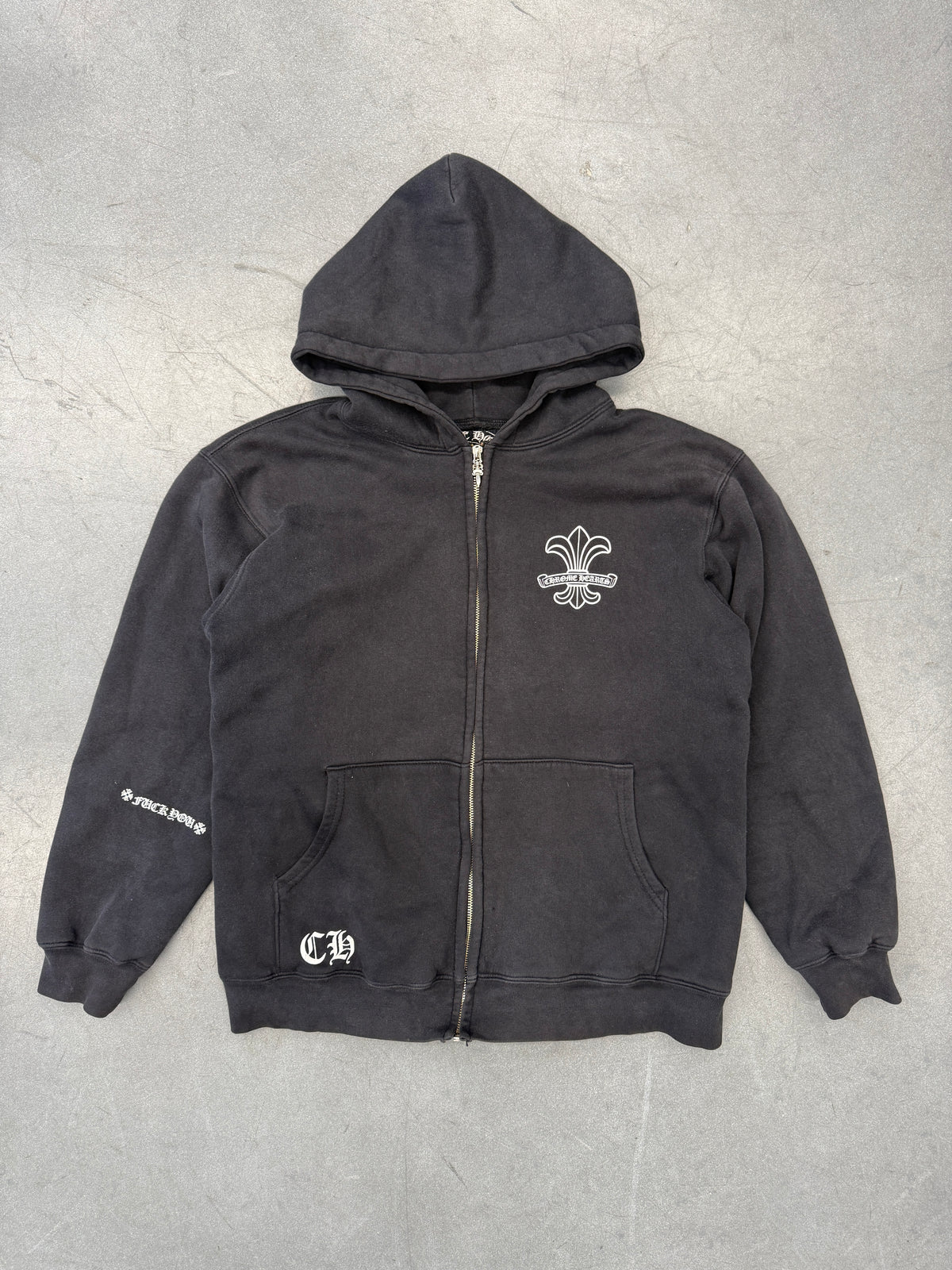 CHROME HEARTS FLEUR DE LIS FUCK YOU THERMAL ZIP UP HOODIE