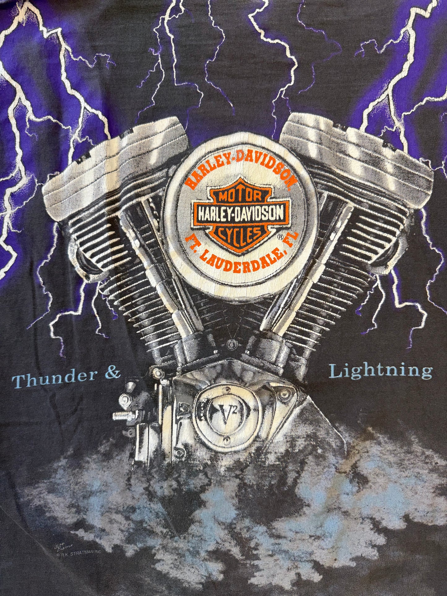 90'S HARLEY-DAVIDSON THUNDER & LIGHTNING ENGINE TEE (PULLED TAG)