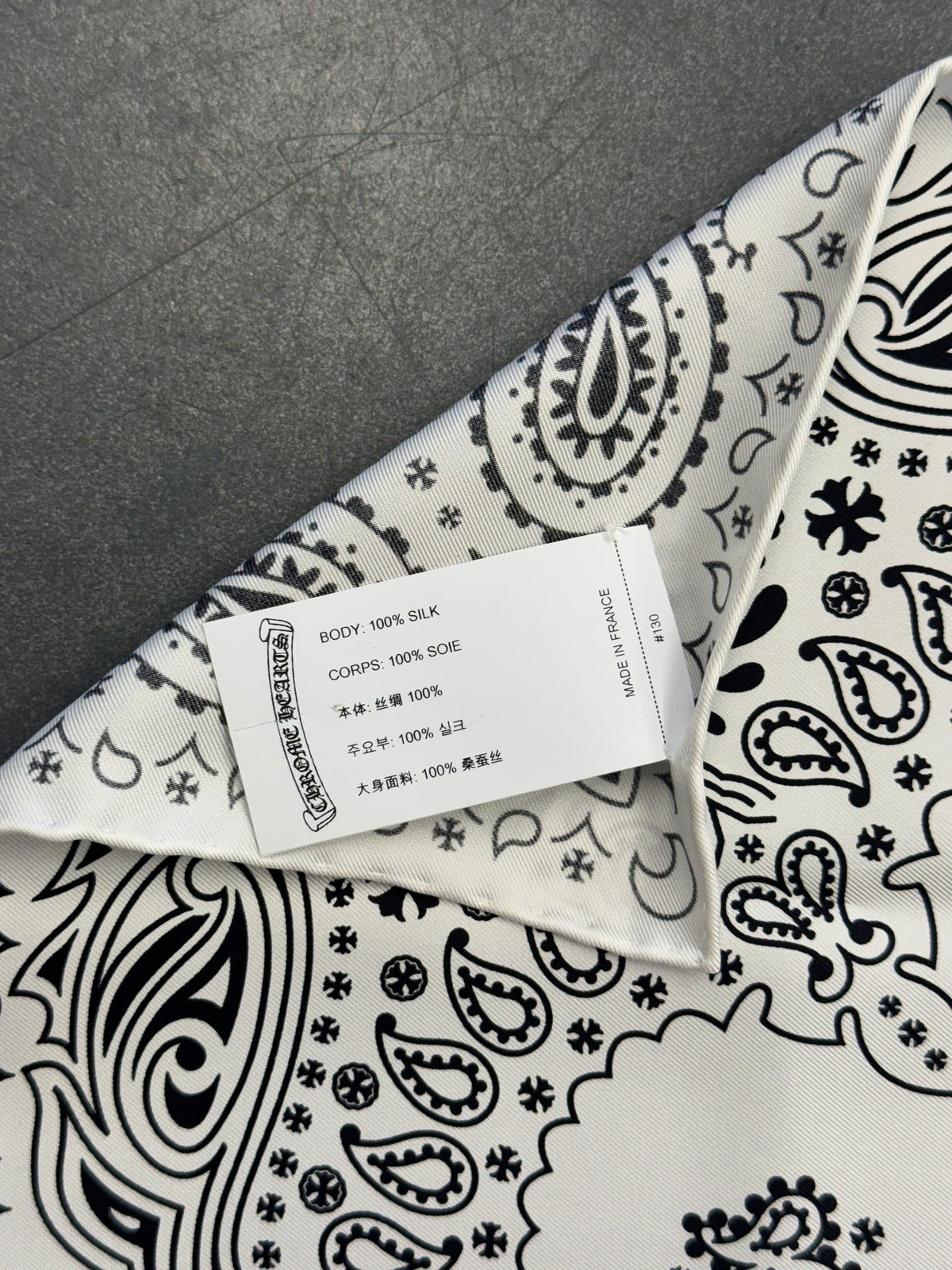 CHROME HEARTS SHOCK TREATMENT SILK BANDANA - WHITE