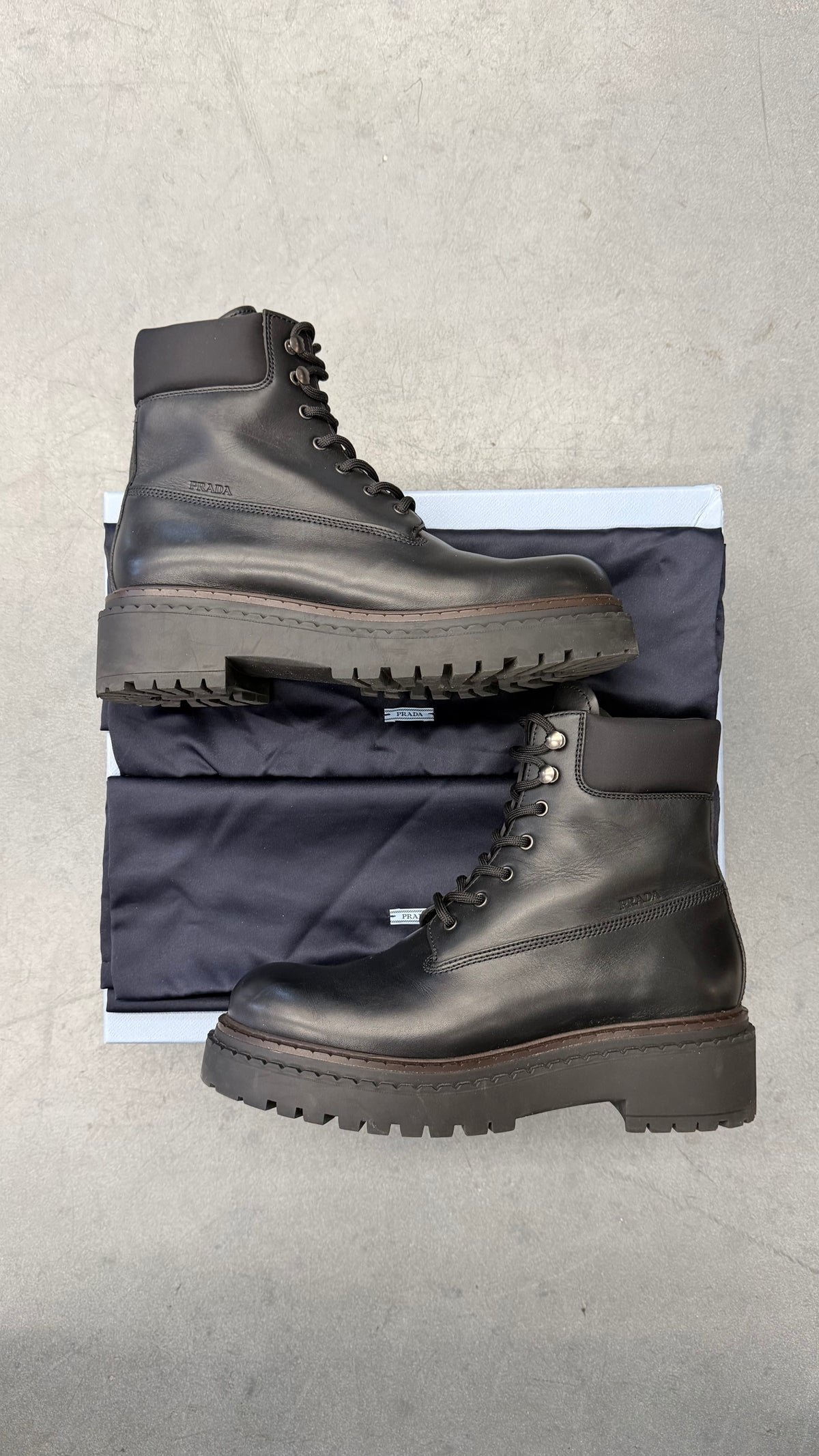 PRADA BLACK LEATHER WORK BOOTS