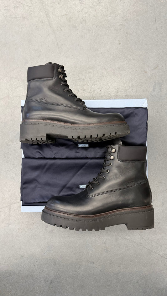 PRADA BLACK LEATHER WORK BOOTS