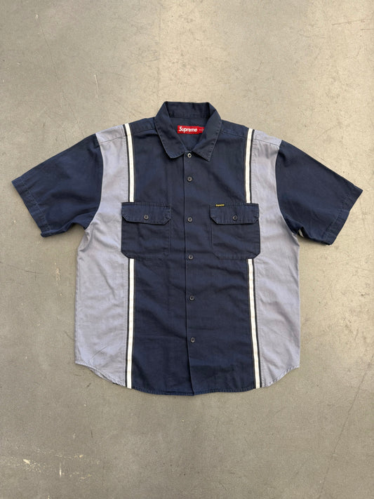 SS19 SUPREME REFLECTIVE STRIPE S/S WORK SHIRT - NAVY