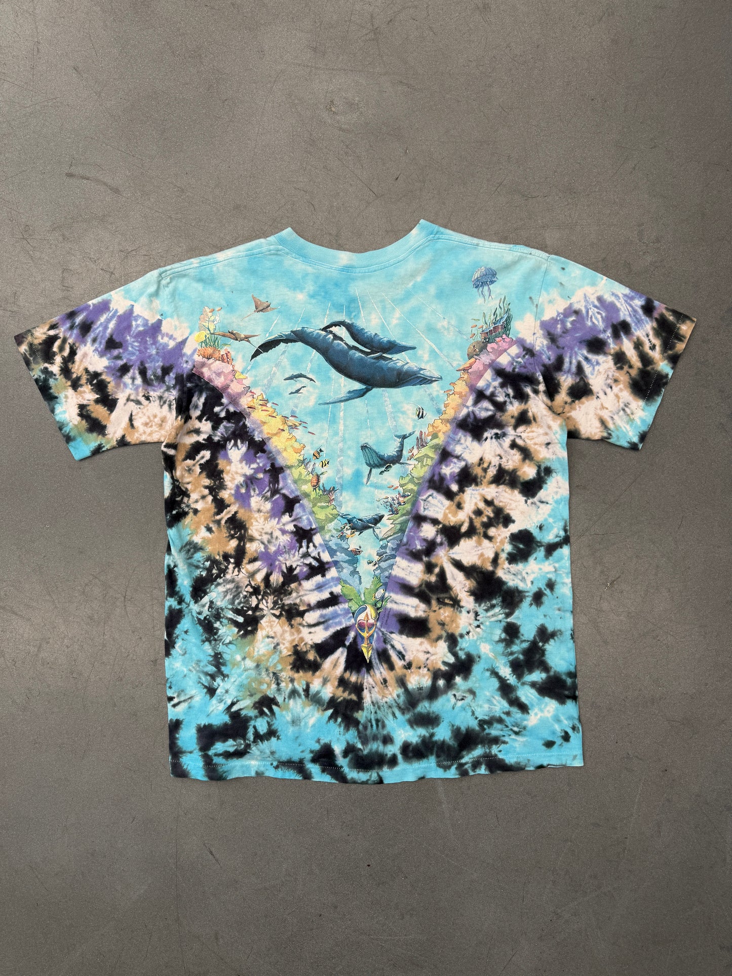 1996 LIQUID BLUE OCEAN V TIE-DYE DOLPHINS TEE (PULLED TAG)