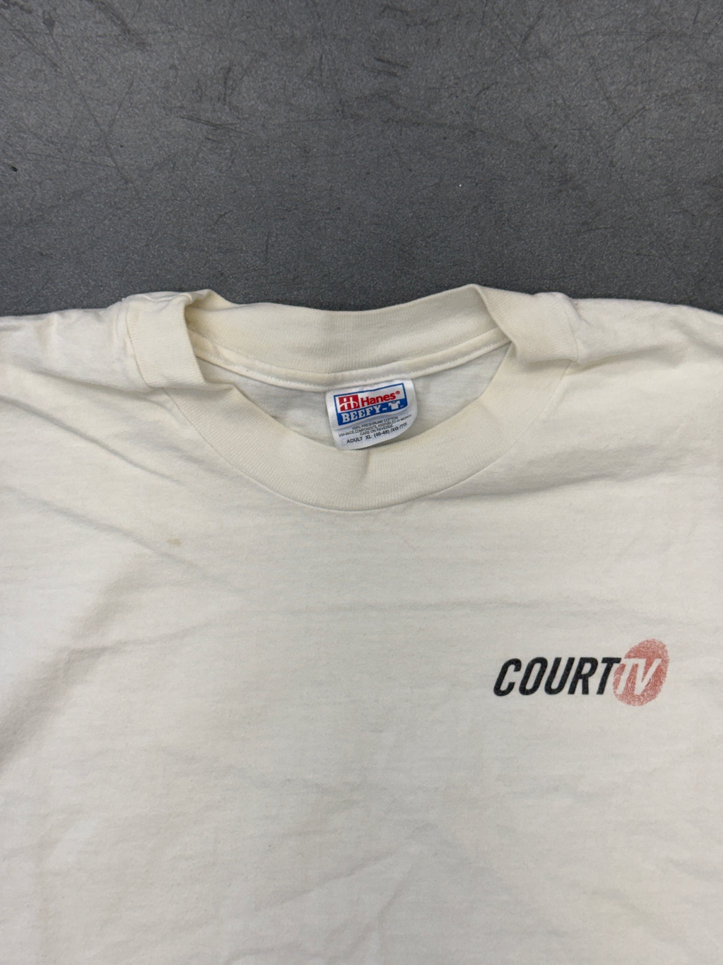 90S COURT TV "INSIDE CRIME AND JUSTICE TEE" (HANES BEEFY TAG)