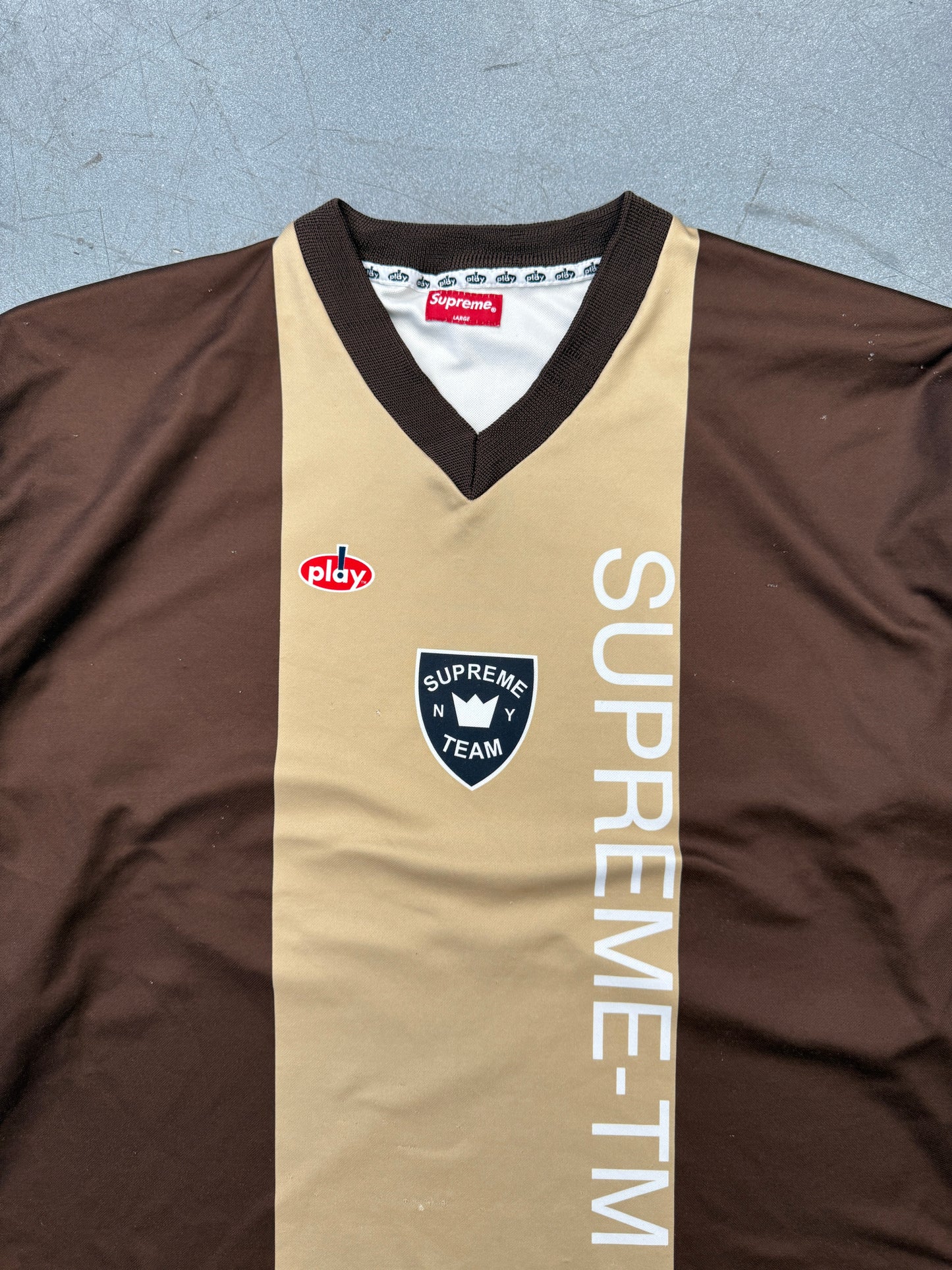 VINTAGE SUPREME X PLAY SPORTS LS MADE IN ITALY SOCCER JERSEY - BROWN