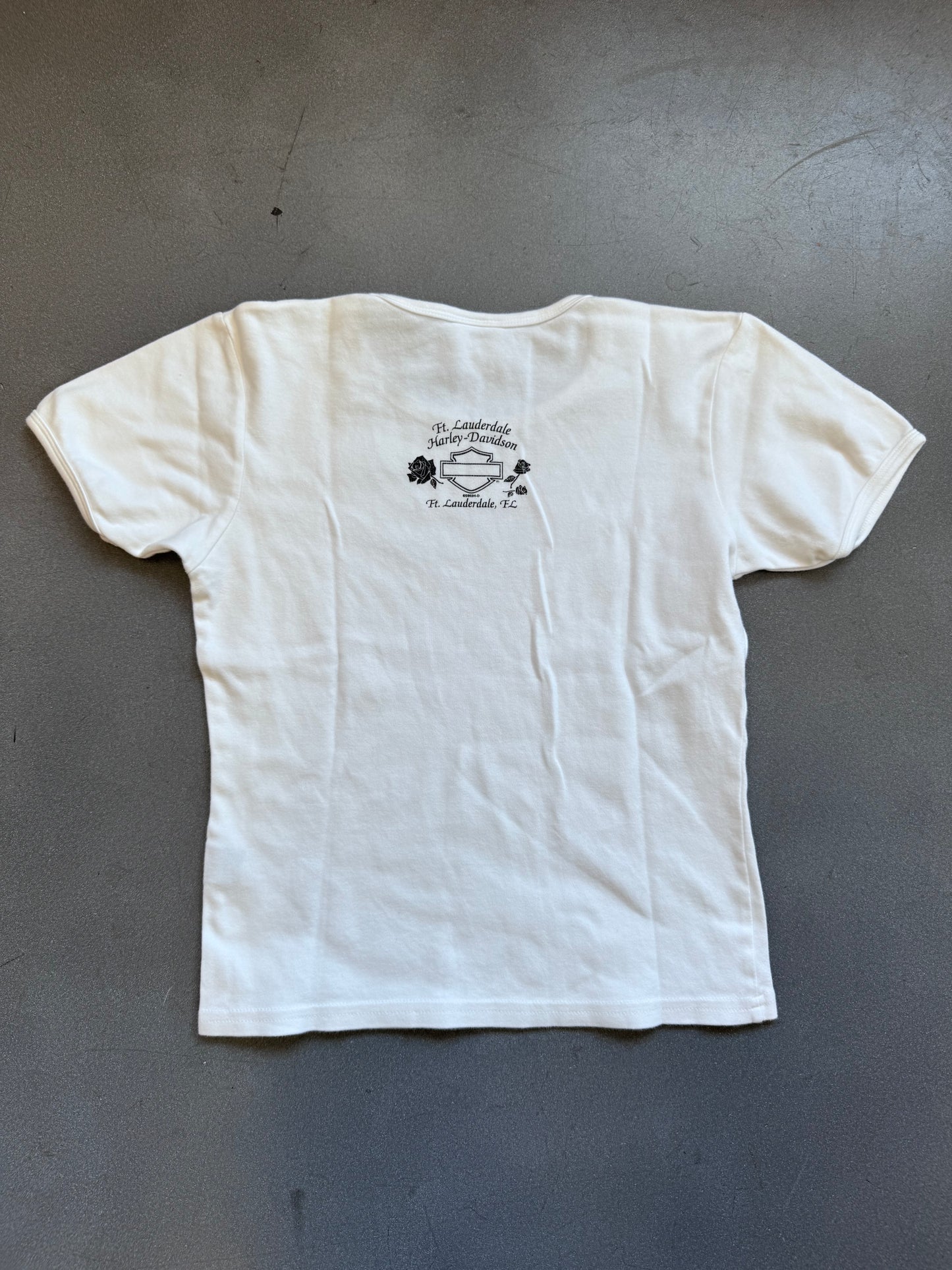 2003 HARLEY DAVIDSON FT. LAUDERDALE FLORAL LOGO WOMENS TEE (M)