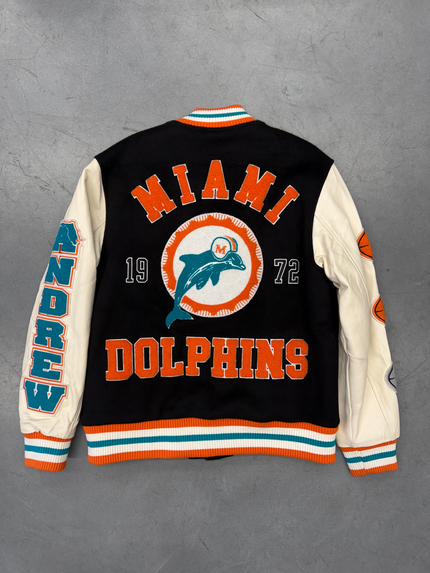 ANDREW MIAMI DOLPHINS 50TH ANNIVERSARY VARSITY JACKET