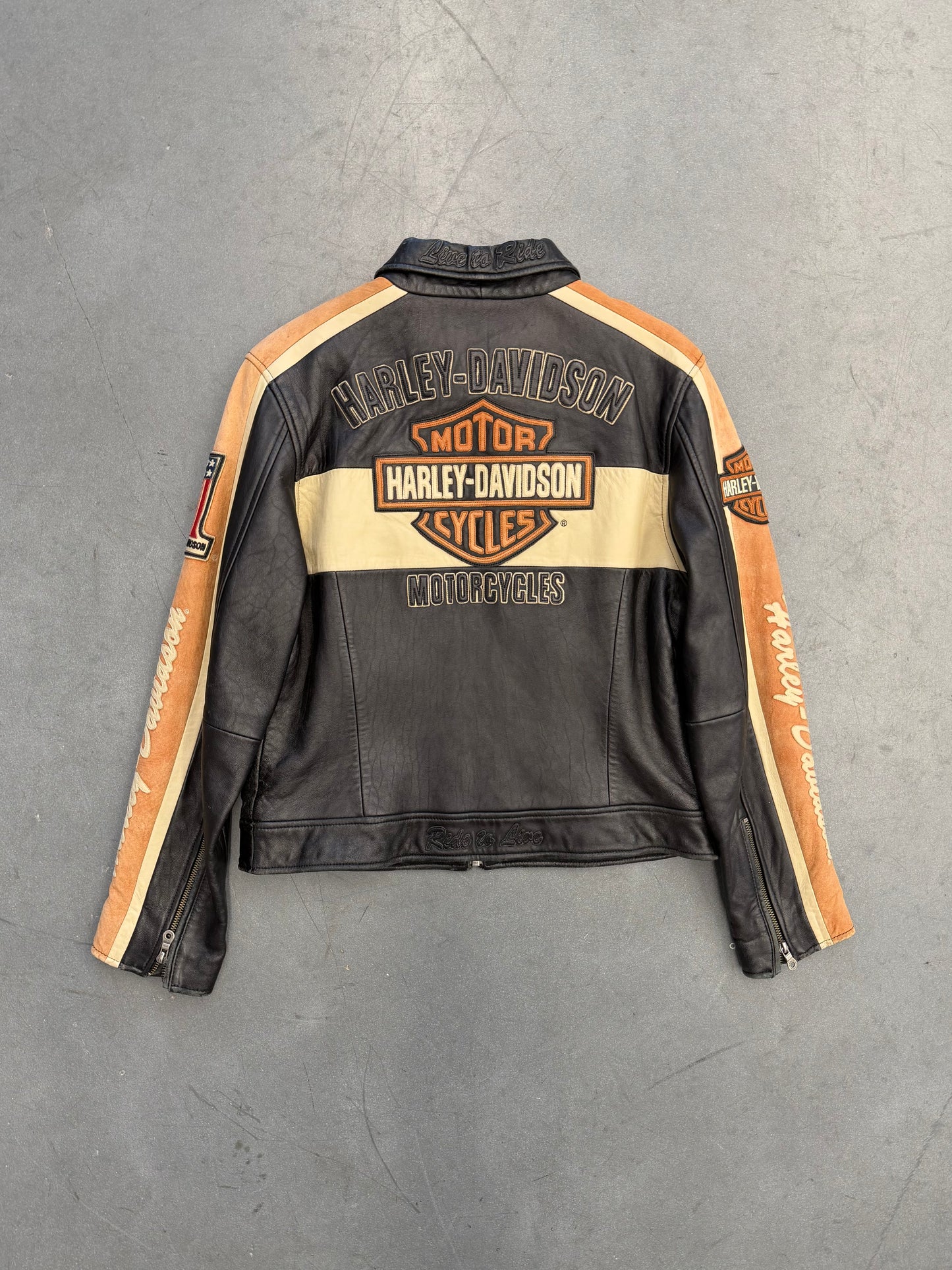 Y2K HARLEY-DAVIDSON "RIDE TO LIVE" FADED FULL-ZIP LEATHER JACKET