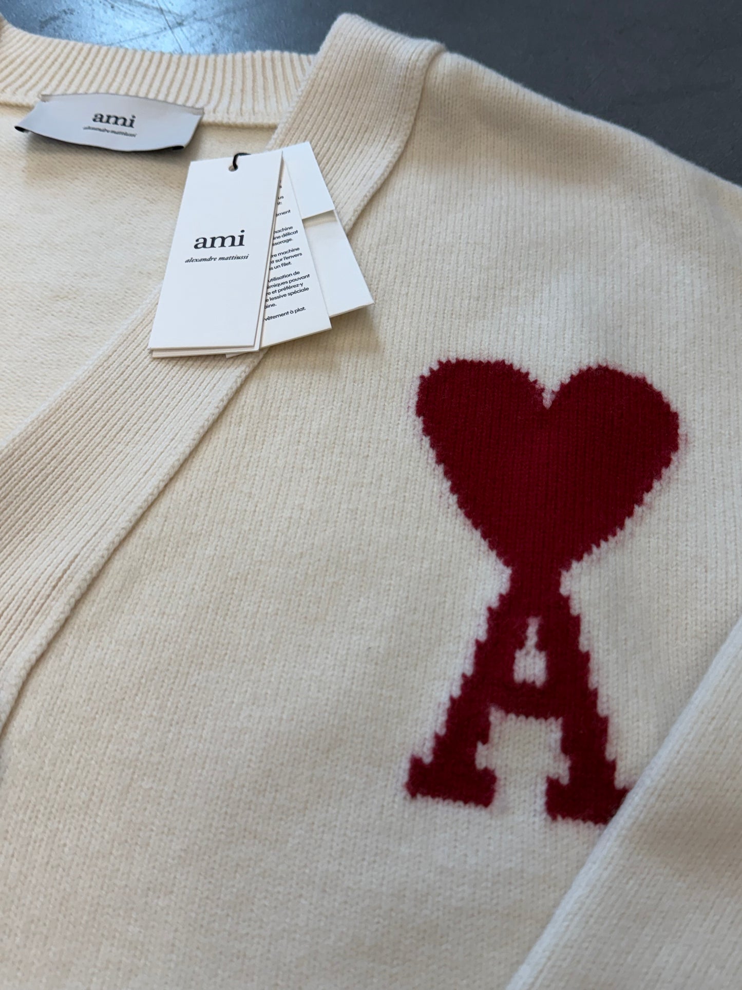 AMI PARIS MONOGRAM WOOL CARDIGAN - WHITE (M) (NWT)