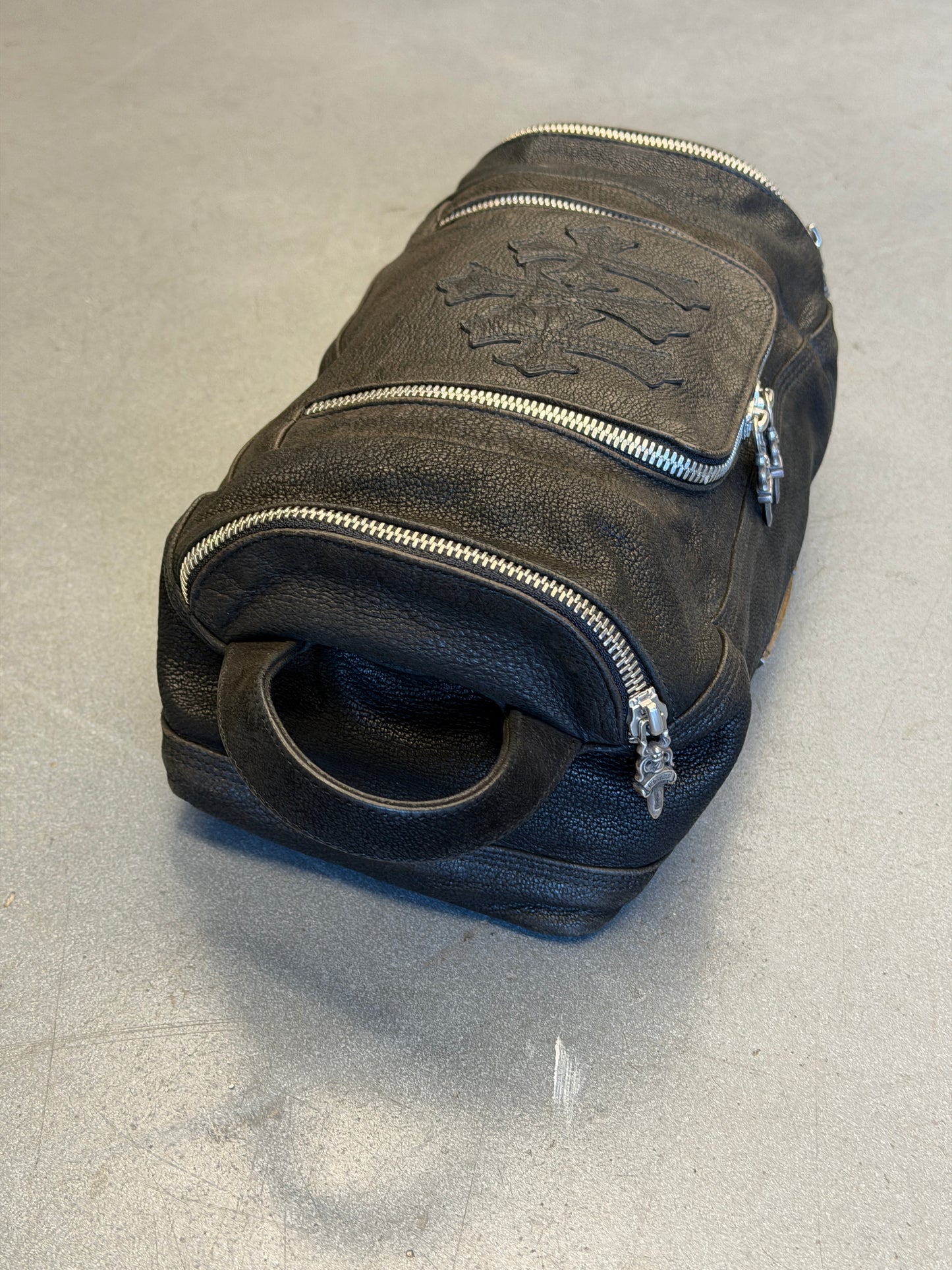CHROME HEARTS TRIPLE CROSS LEATHER TOILETRY DUFFLE BAG