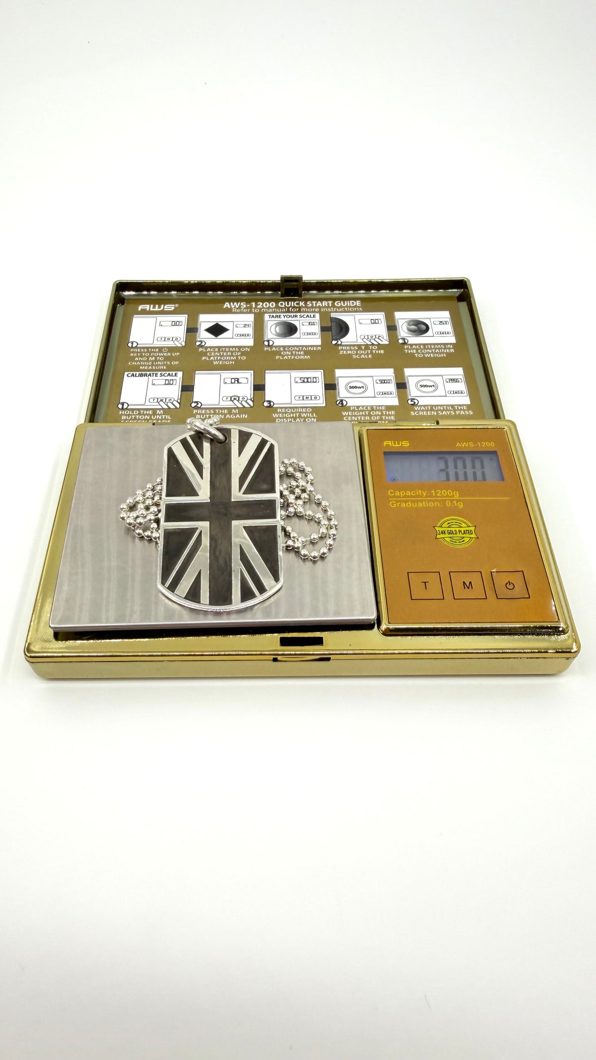 CHROME HEARTS UNION JACK SILVER DOG TAG "GOD SAVE THE SEX PISTOLS" WITH 30 INCH SILVER BALL CHAIN