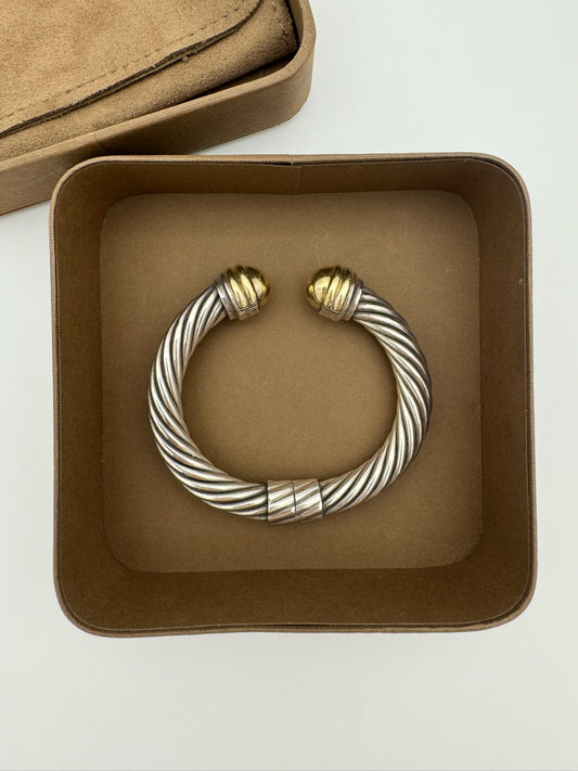 DAVID YURMAN TWO-TONE DOME HINGED CUFF SILVER/14K GOLD BRACELET (58.3 GRAMS)