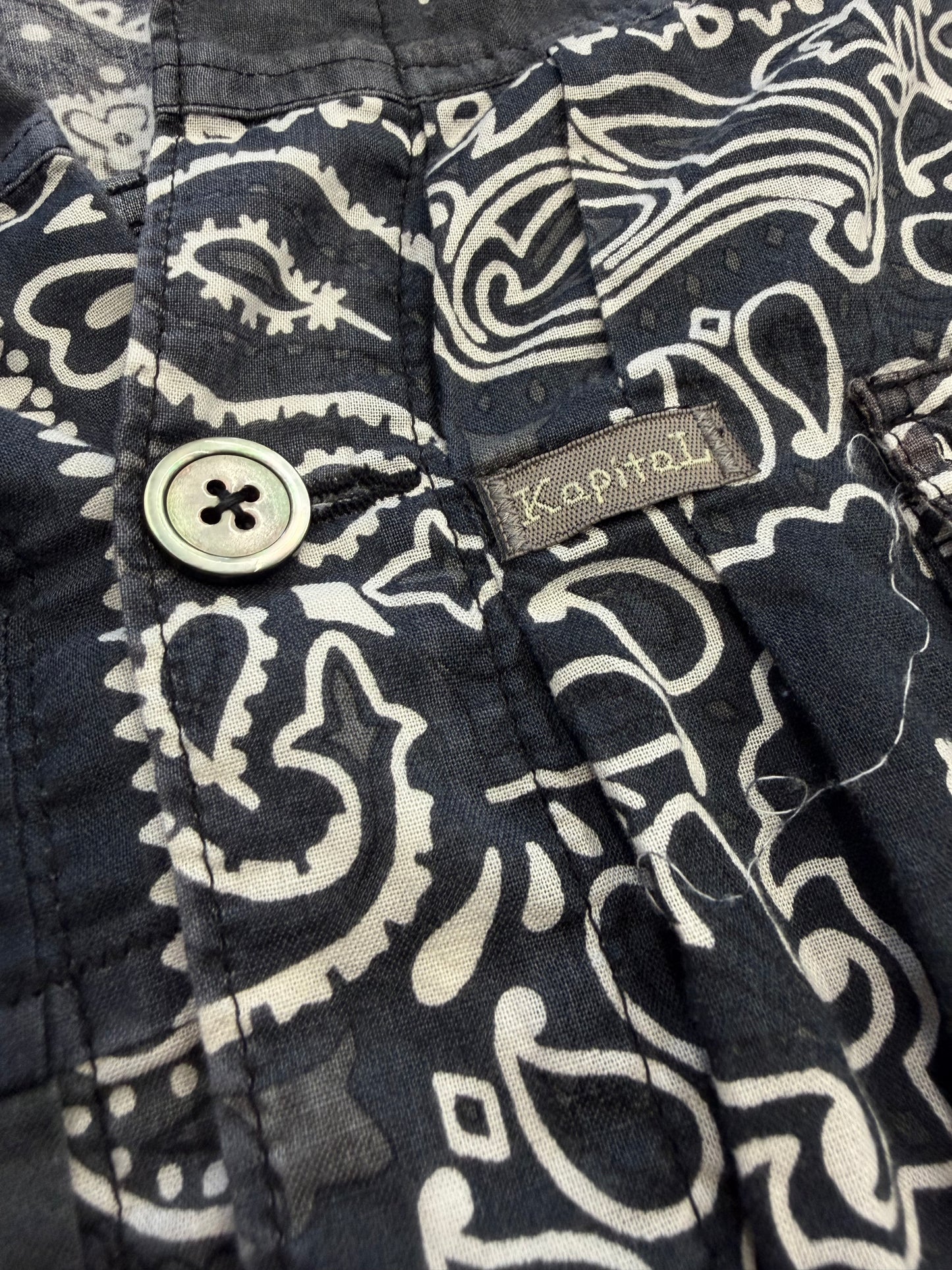 KAPITAL BLACK BANDANA-PRINT PATCHWORK COTTON BUTTON-UP LS SHIRT