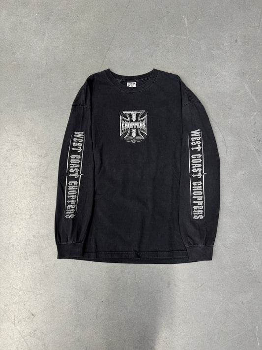 00'S WEST COAST CHOPPERS IRON CROSS LOGO  "WEST COAST CHOPPERS" SPELLOUT LS TEE (JESSE WHO TAG) -L/XL