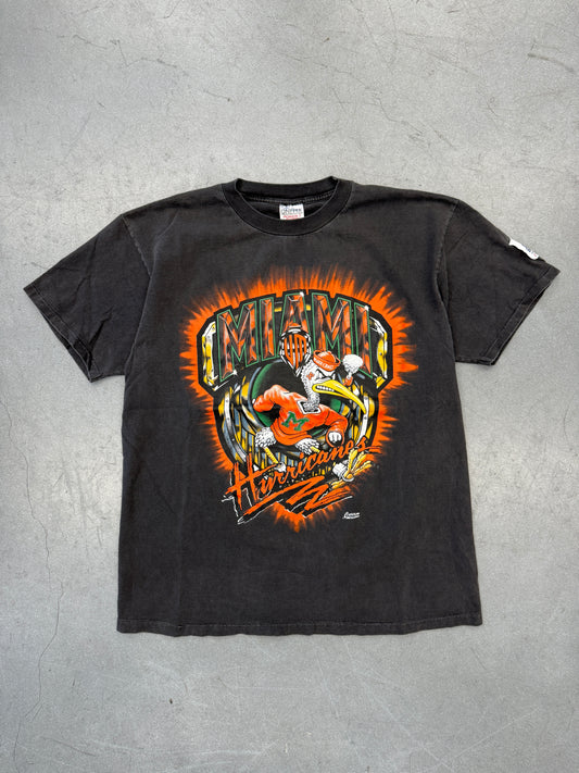 90S UNIVERSITY OF MIAMI HURRICANES SEBASTIAN EMBLEM CAPITOL GRAPHICS TEE (ONEITA TAG)