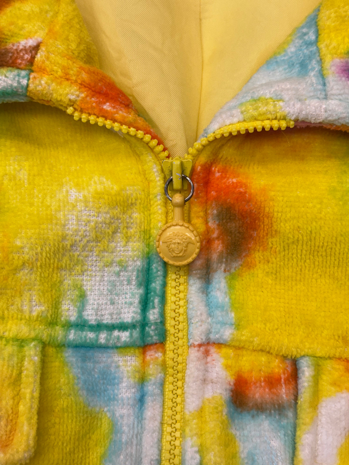 1996 GIANNI VERSACE YELLOW GRAFFITI FLORAL PRINT TERRY COTTON JACKET