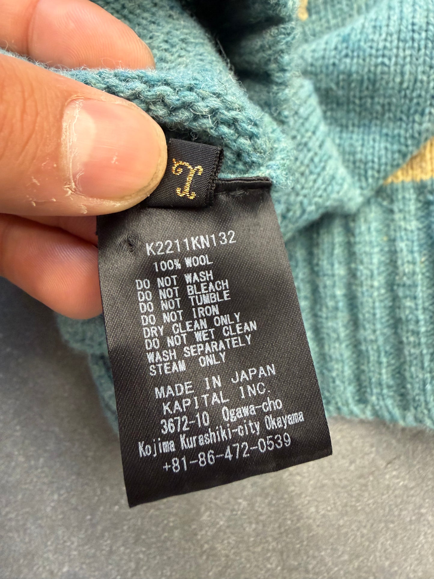 KAPITAL 5G BONE KNIT HIGH NECK SWEATER BLUE