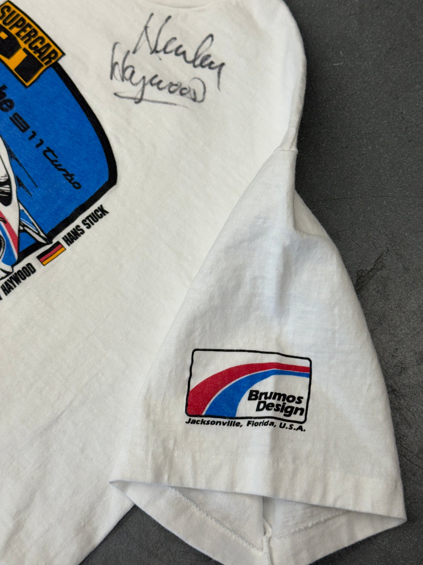 90S BRUMOS DESIGN JACKSONVILLE, FLORIDA PORSCHE SIGNED TEE (HANES TAG)