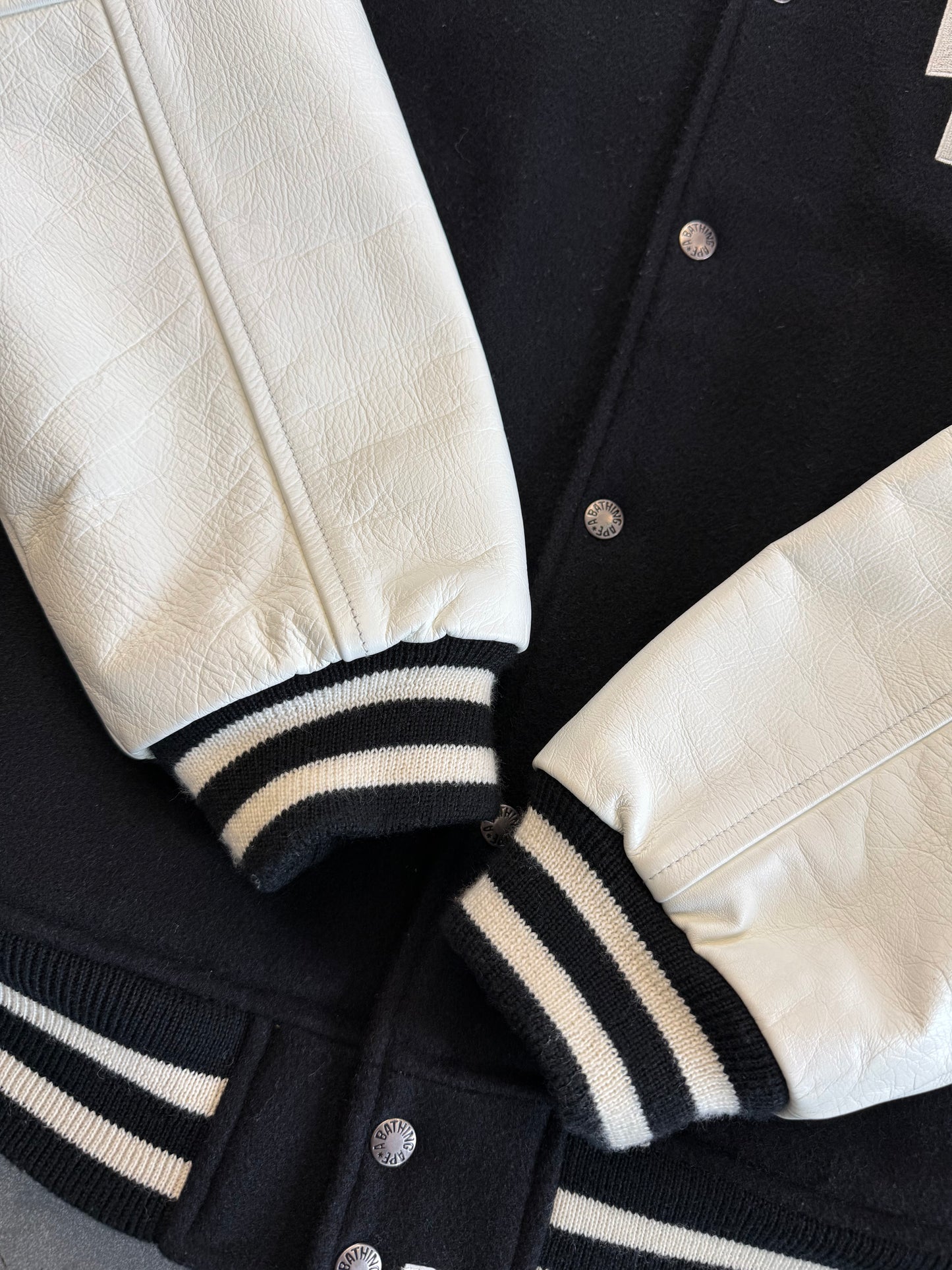 2008 A BATHING APE BAPE TERIYAKI BOYS LEATHER VARSITY JACKET (XL) (LIGHT PRE-OWNED WITH BAG)