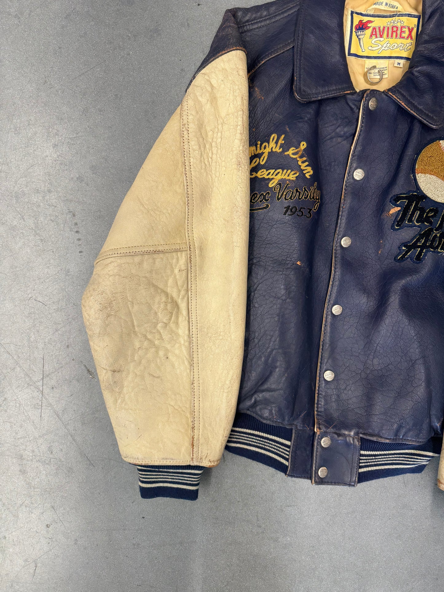 VINTAGE AVIREX MIDNIGHT SUN LEAGUE LEATHER VARSITY JACKET