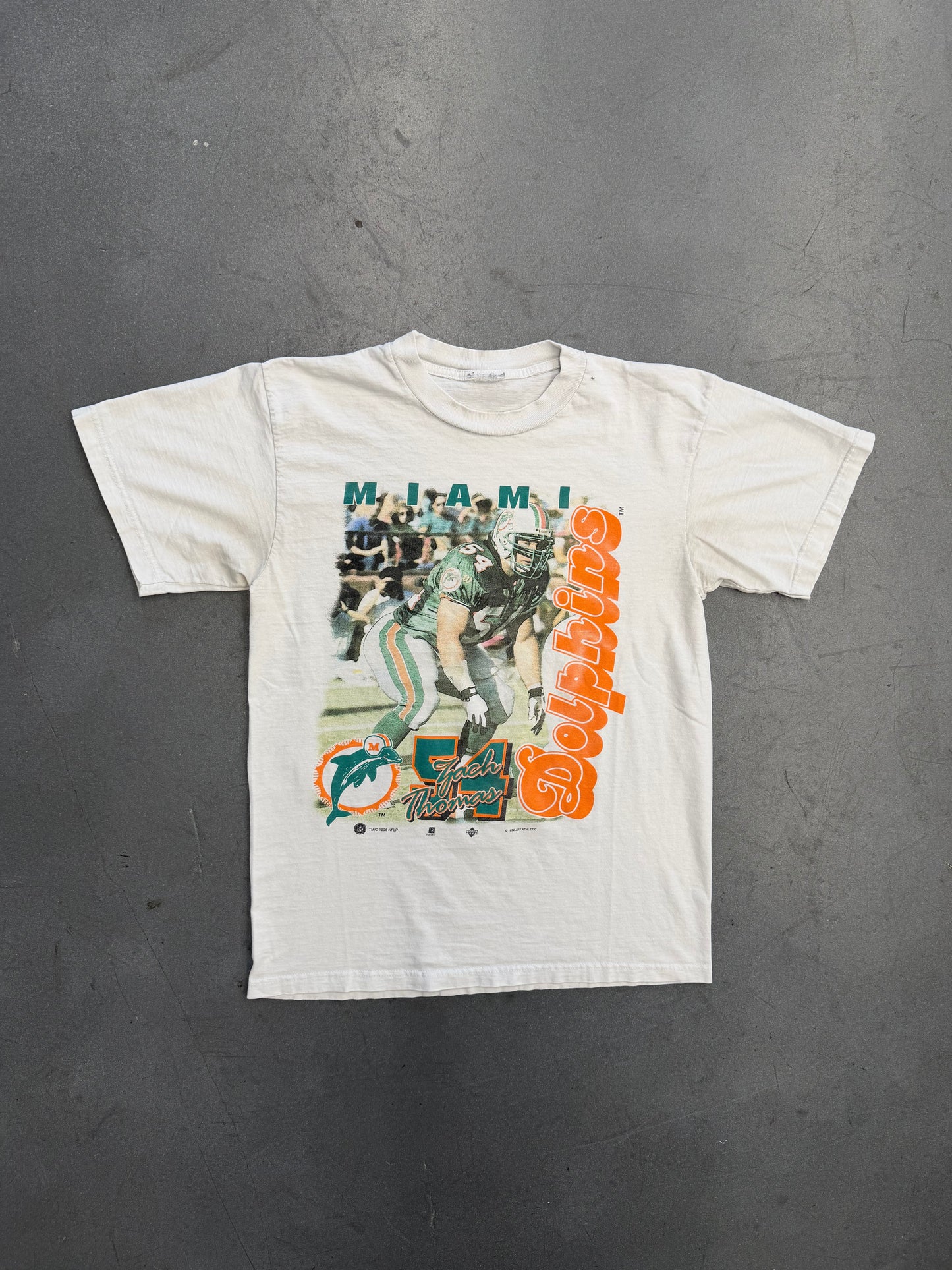 1996 MIAMI DOLPHINS ZACH THOMAS JOY ATHLETIC TEE (PULLED TAG)