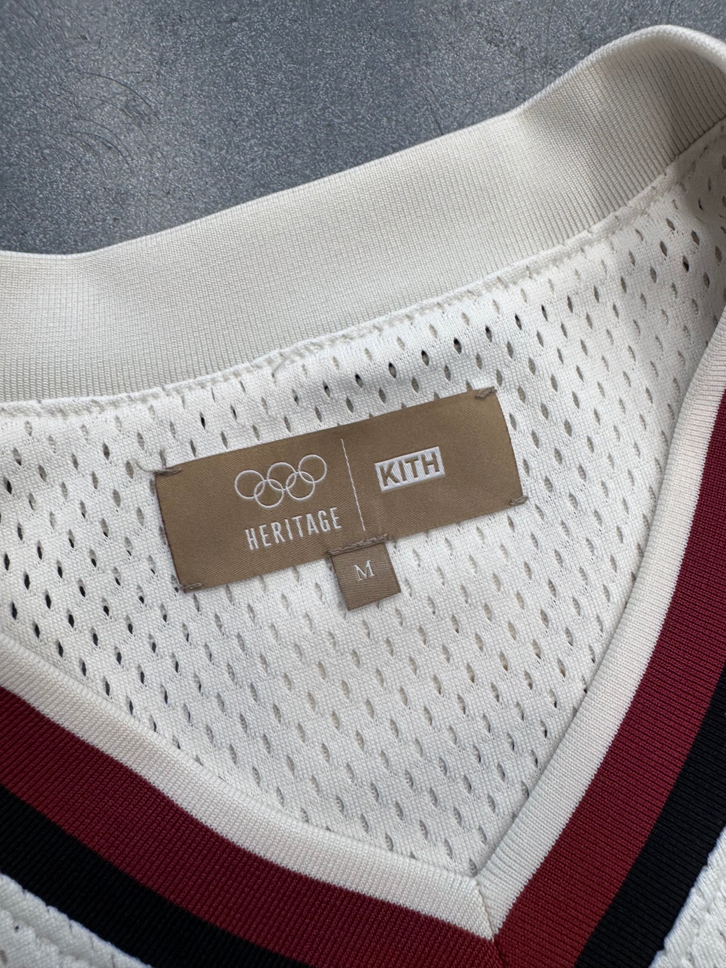 KITH FOR OLYMPICS HERRITAGE MESH DARIN WARM UP SHIRT - WHITE/BLACK (M)