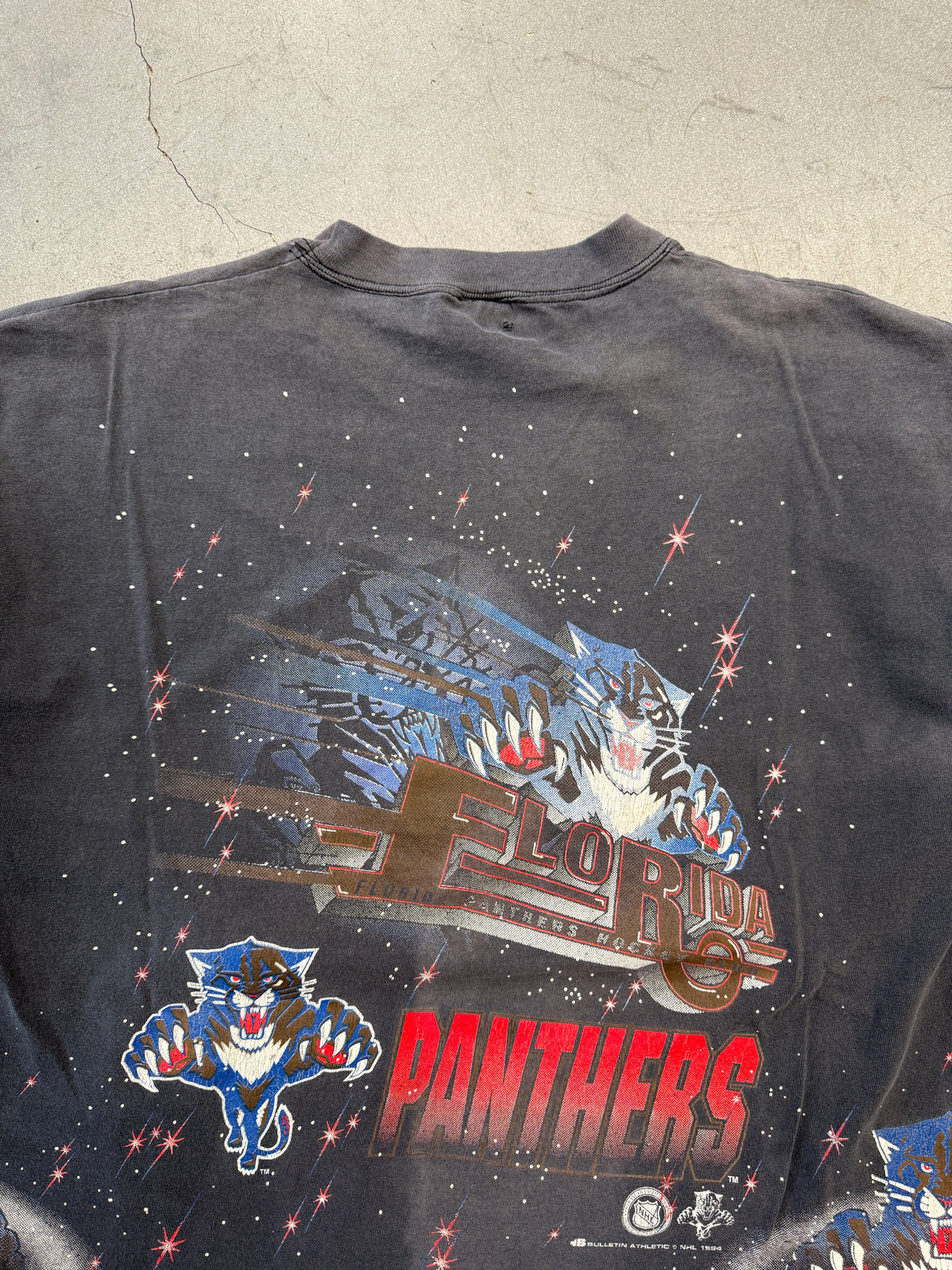 1994 NHL FLORIDA PANTHERS ALL OVER PRINT HOCKEY TEE (BULLETIN ATHLETIC TAG)
