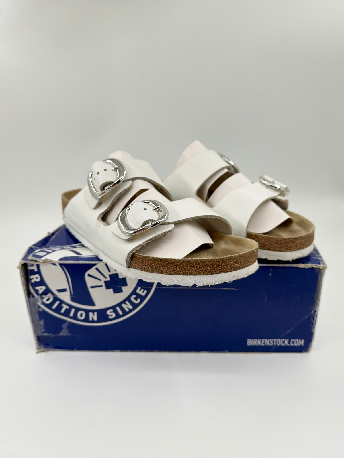 CHROME HEARTS BIRKENSTOCK ARIZONA WHITE LEATHER SANDALS (W/ BOX)
