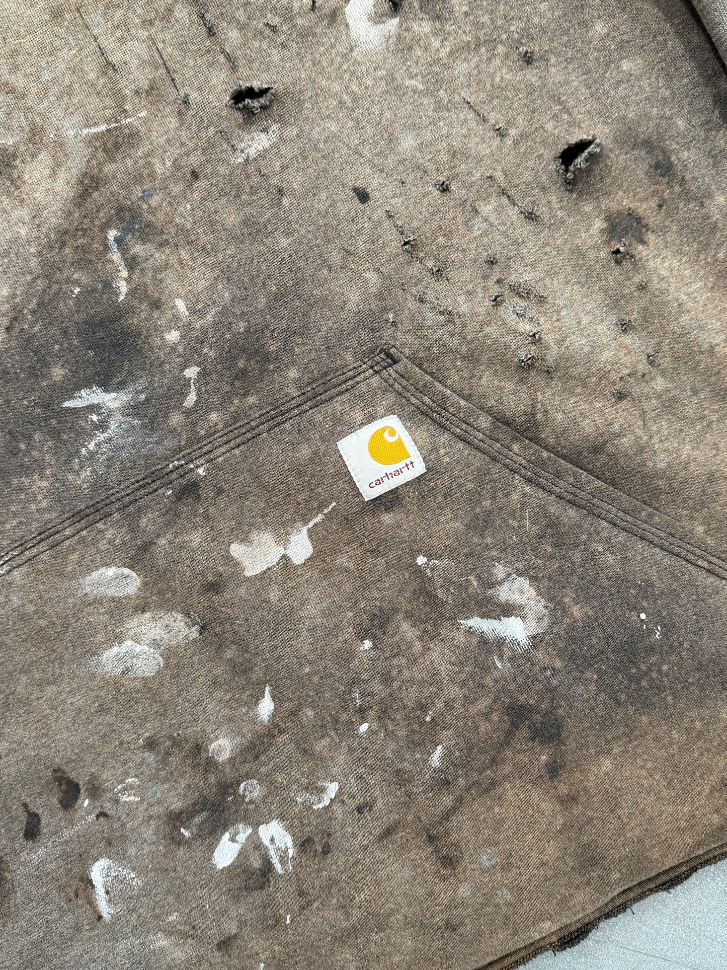 Y2K CARHARTT FADED DISTRESSED PAINT SPLATTERED THRASHED HOODIE K288BLK ORIGINAL FIT