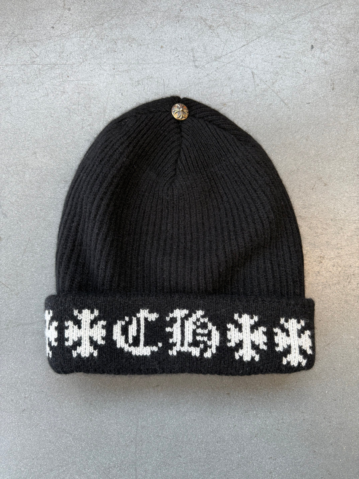 CHROME HEARTS BIG DADDY CROSS LOGO CASHMERE BEANIE