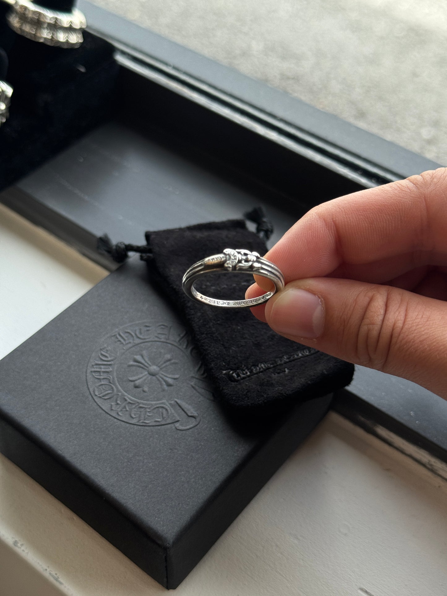 CHROME HEARTS DIAMOND BABY DAGGER SILVER RING (SIZE 12) (5.8 GRAMS)