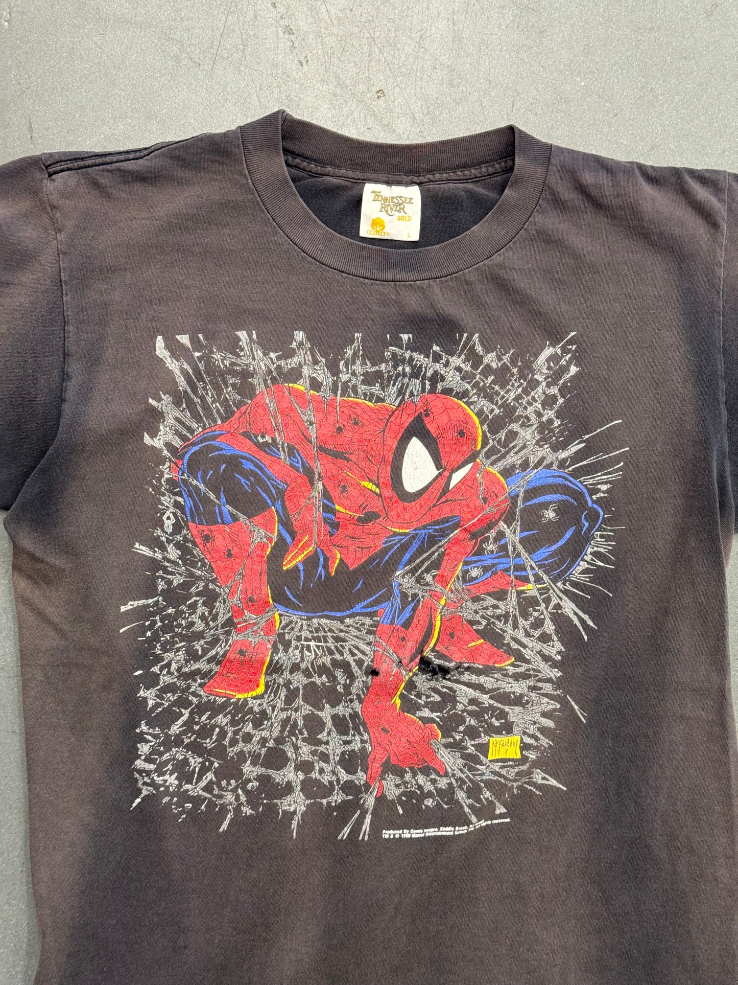 1990 TOD MCFARLENE COMIC IMAGES AMAZING SPIDERMAN TEE (TENNESSEE RIVER TAG)