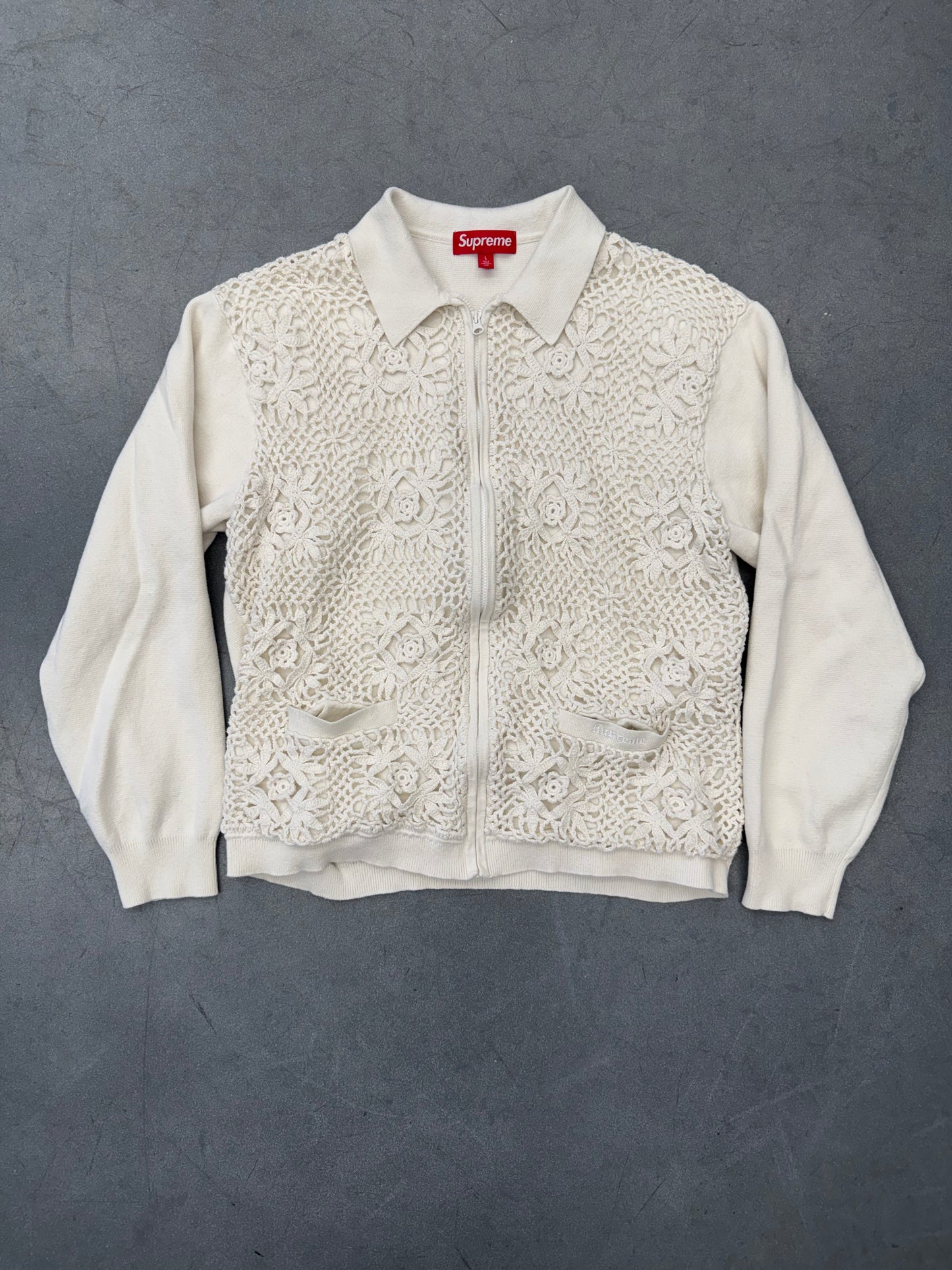 SS25 SUPREME CROCHET ZIP UP CARDIGAN