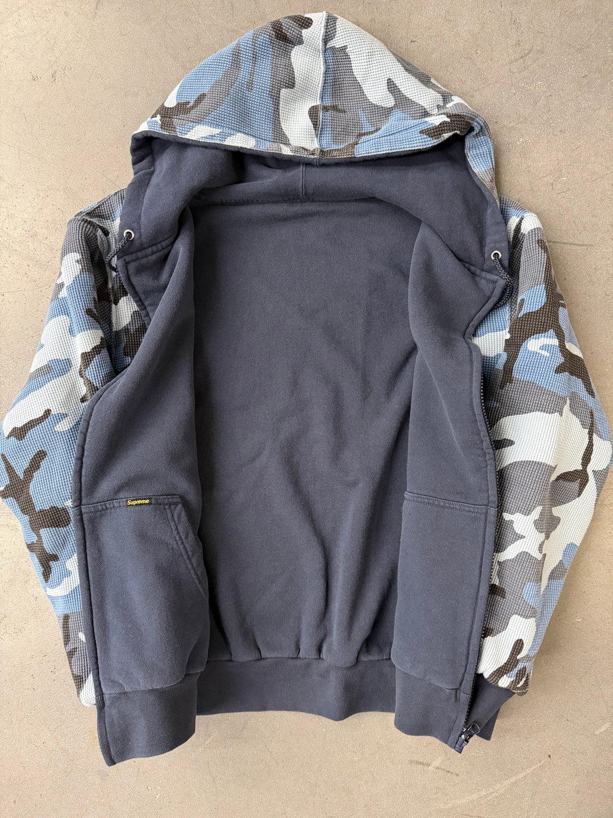 FW25 SUPREME REVERSIBLE WORK ZIP UP HOODED SWEATSHIRT - NAVY