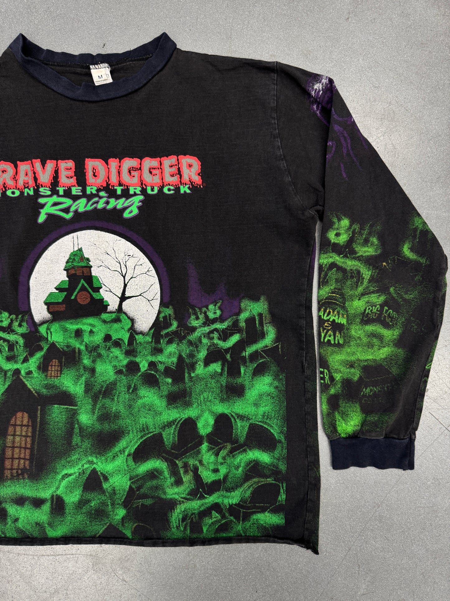 90'S AOP GRAVE DIGGER MONSTER TRUCK RACING LS TEE (MADE IN USA TAG) (M)