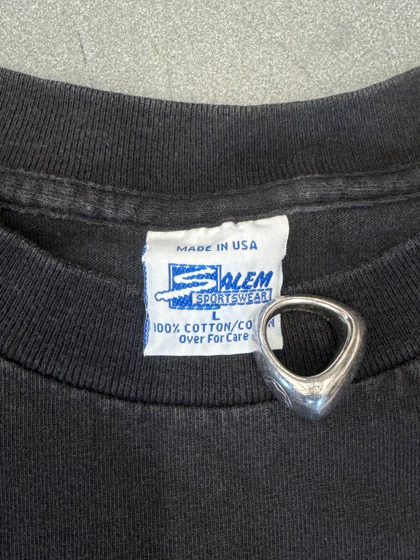 1991 SALEM SPORTSWEAR UNIVERSITY OF MIAMI BLUE CREWNECK SEBASTIAN TEE