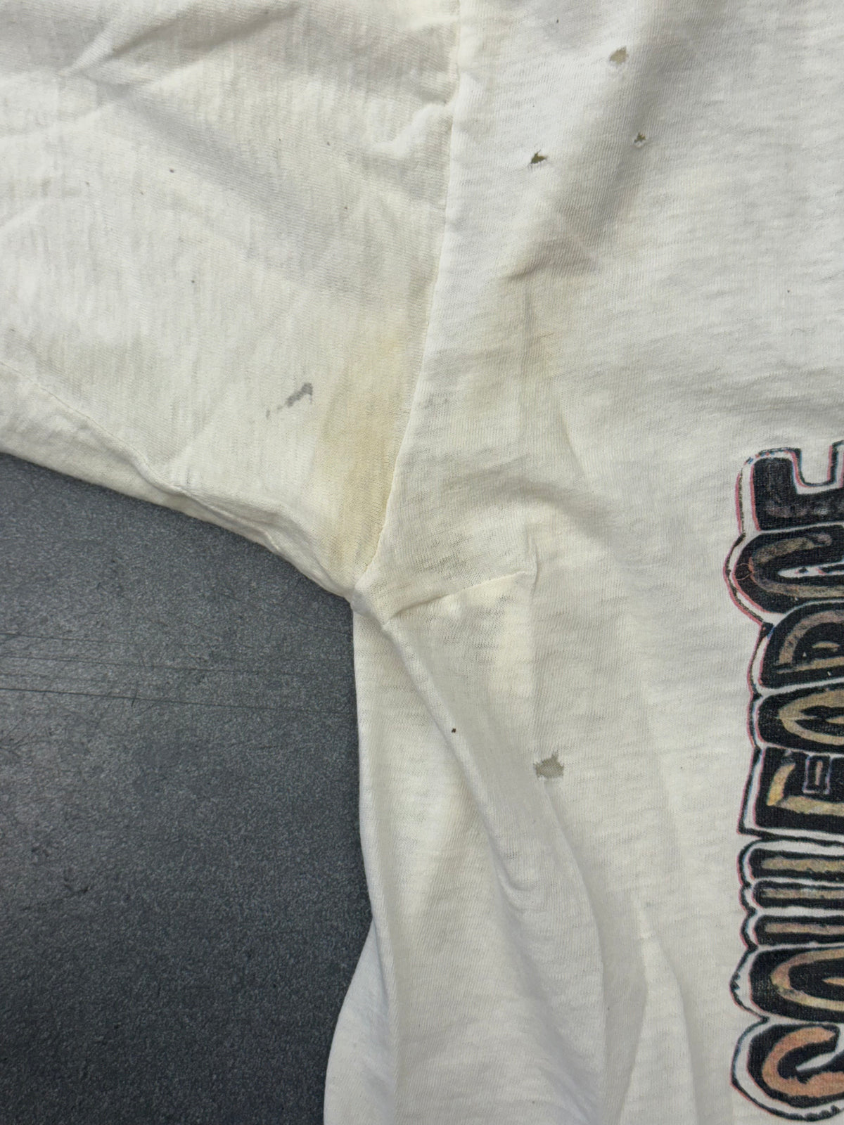 90'S 7 SECONDS SOULFORCE REVOLUTION NORTH AMERICAN TOUR THRASHED TEE (PULLED TAG) HEAVY REPAIR