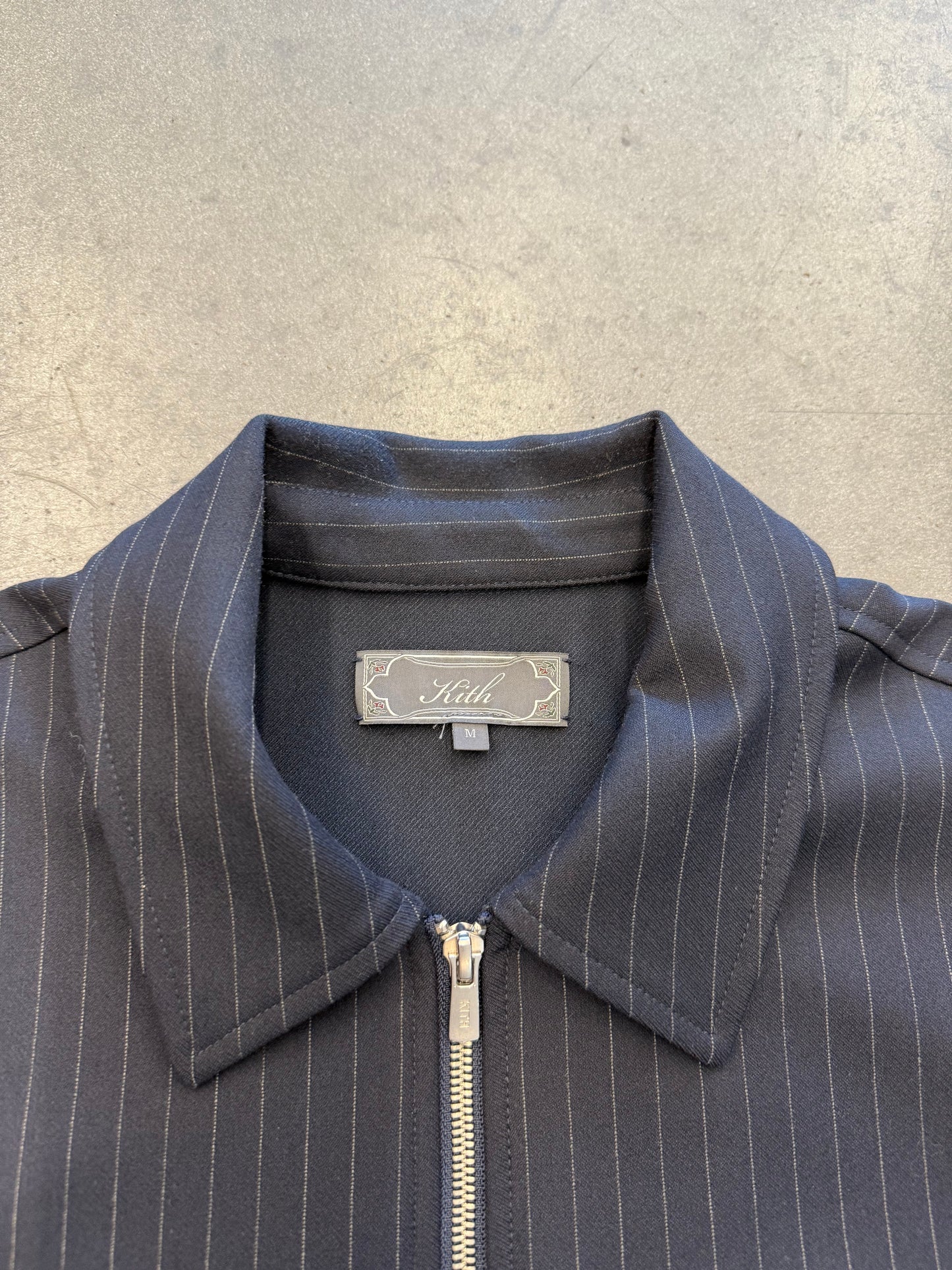 KITH DOUBLE WEAVE FULL ZIP STRIPED COACHES JACKET - NAVY